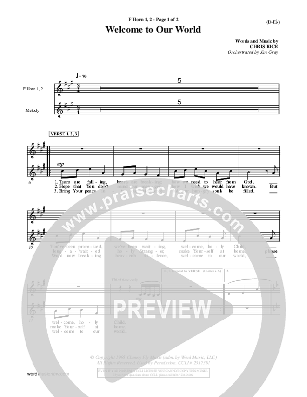 Welcome To Our World French Horn 1/2 (Chris Rice)