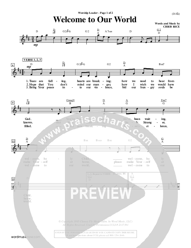 Welcome To Our World Lead Sheet (Chris Rice)
