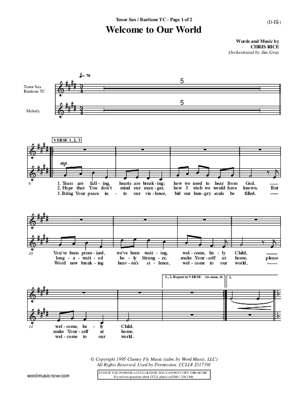 Welcome To Our World Tenor Sax 2 (Chris Rice)