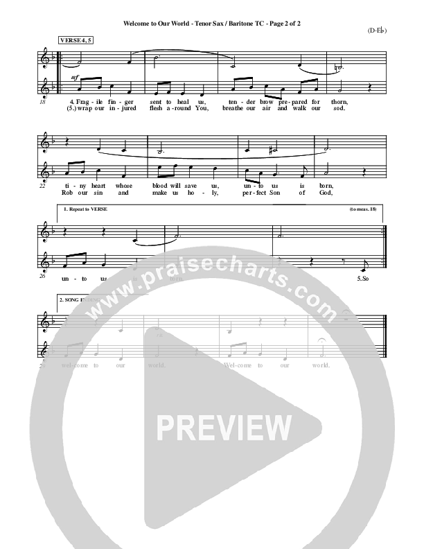 Welcome To Our World Tenor Sax 2 (Chris Rice)