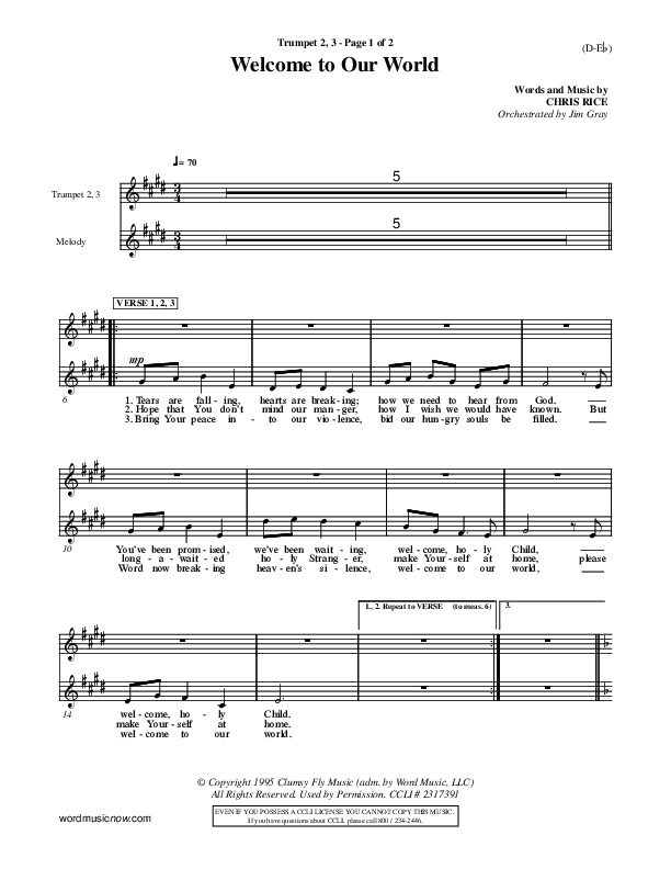 Welcome To Our World Trumpet 2/3 (Chris Rice)