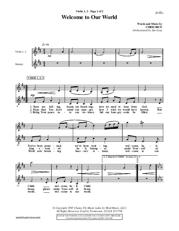 Welcome To Our World Violin 1/2 (Chris Rice)