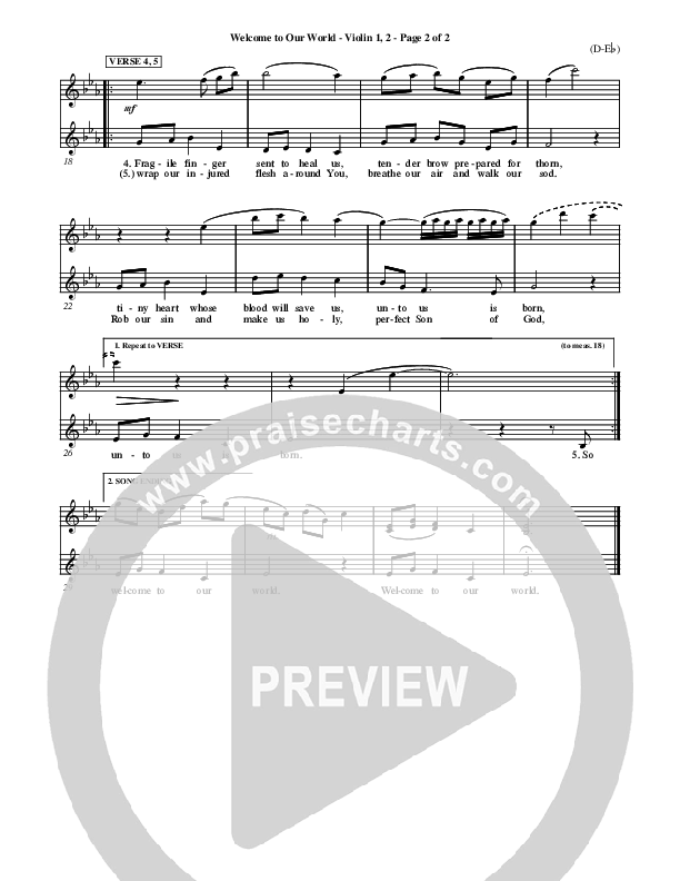 Welcome To Our World Violin 1/2 (Chris Rice)