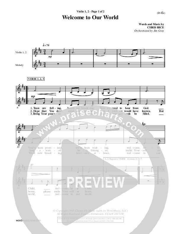 Welcome To Our World Violin 1/2 (Chris Rice)