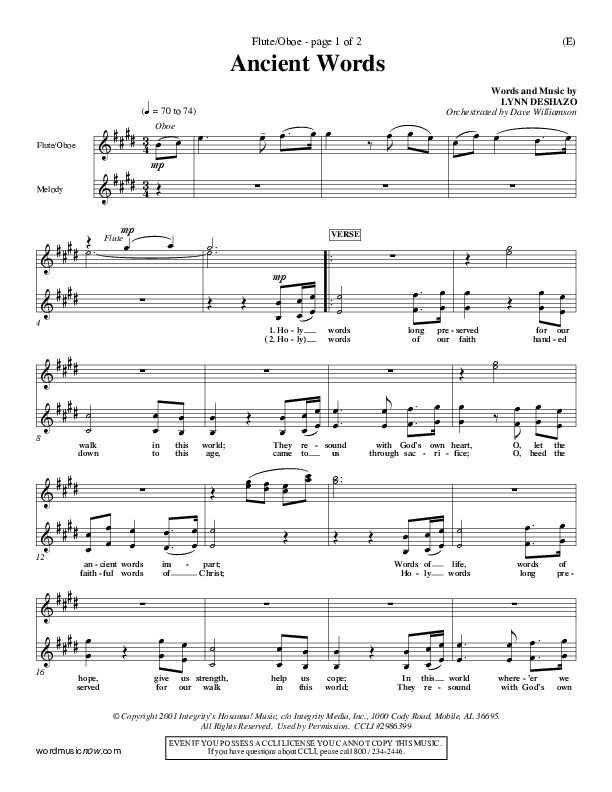 Ancient Words Flute/Oboe (Lynn DeShazo)