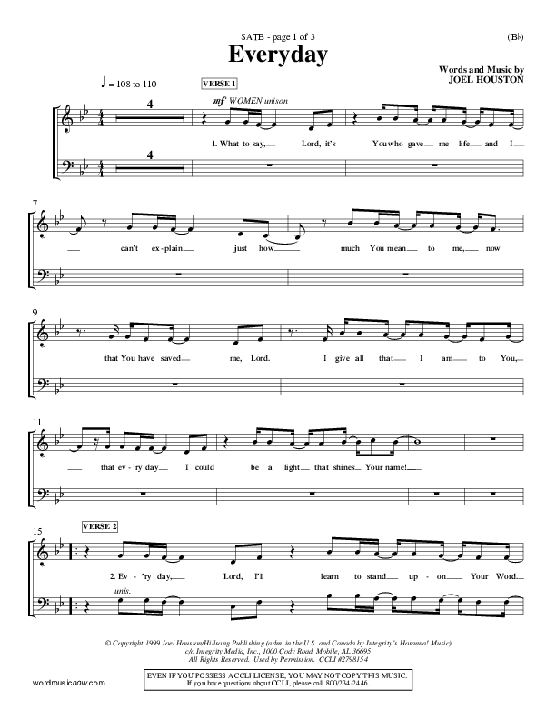 Everyday Choir Sheet (SATB) (Joel Houston)