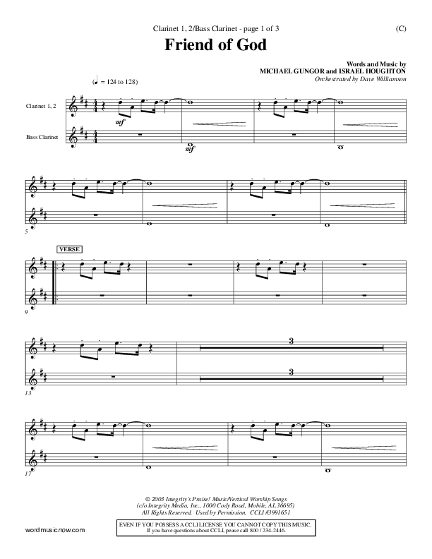 Friend Of God Clarinet 1/2 (Israel Houghton)