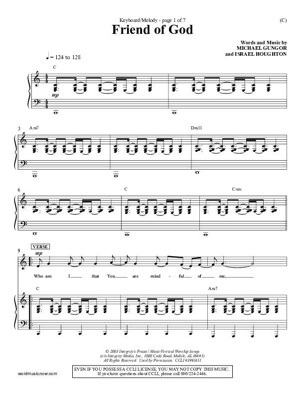 Friend Of God Piano Sheet (Israel Houghton)