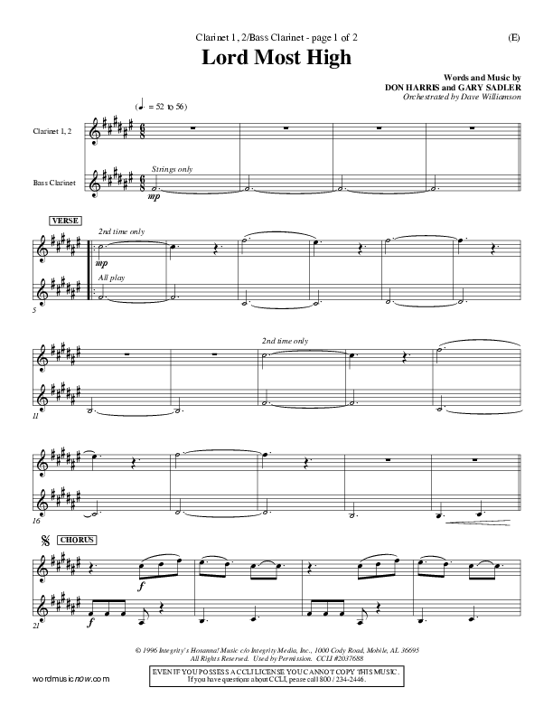 Lord Most High Clarinet 1/2, Bass Clarinet (Gary Sadler)
