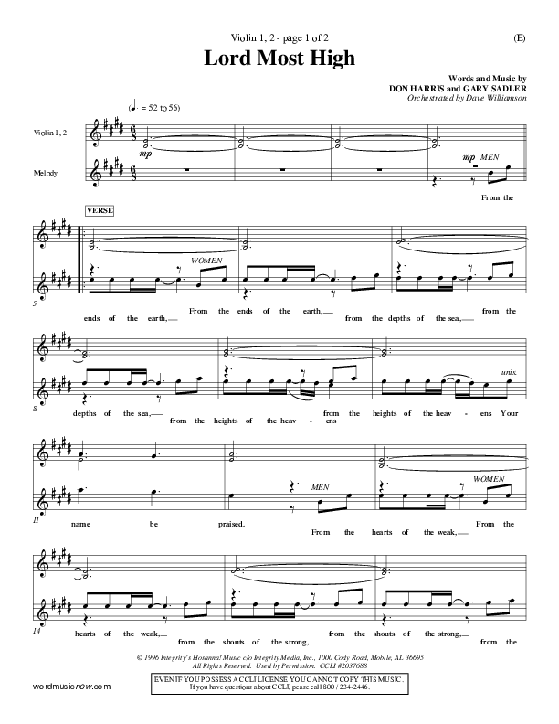 Lord Most High Violin 1/2 (Gary Sadler)