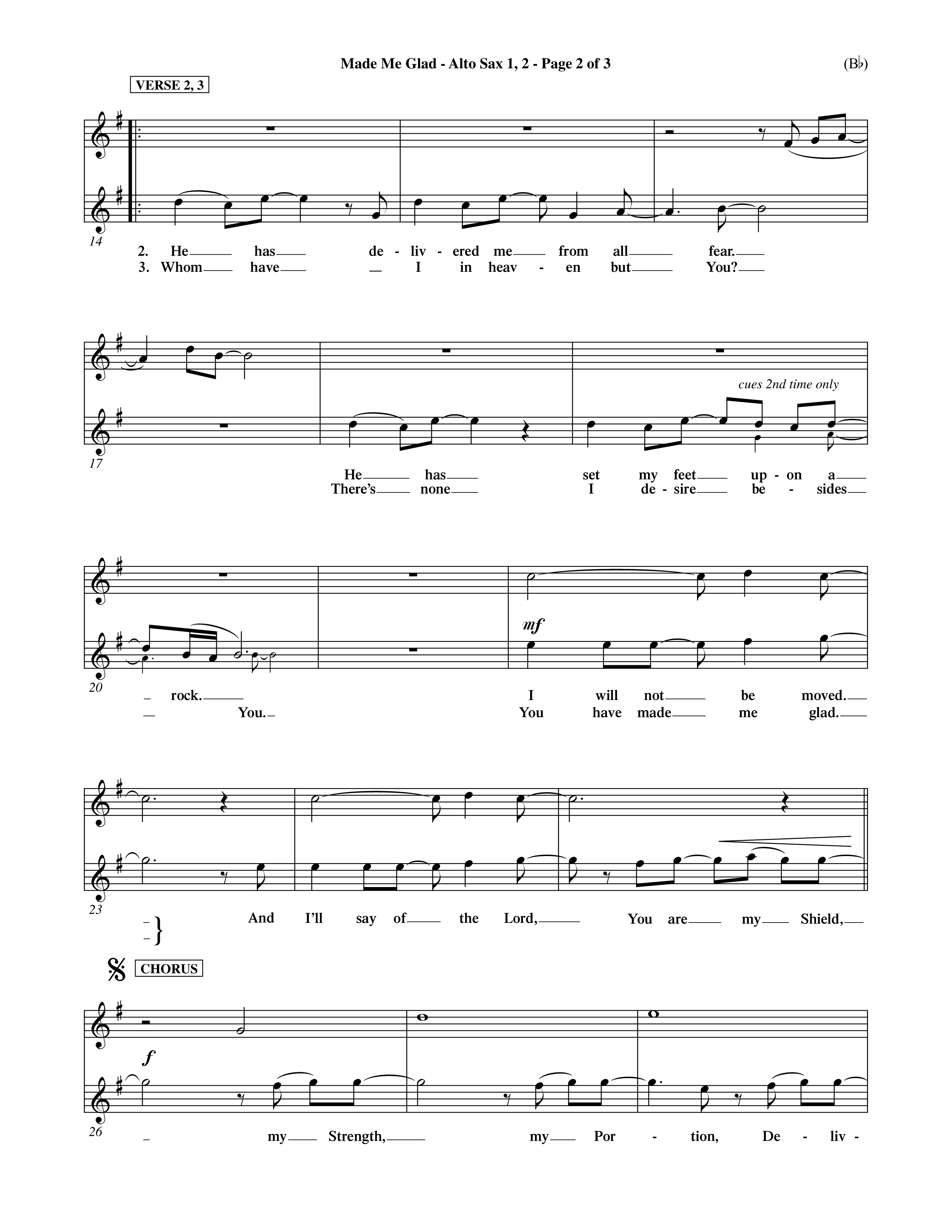 Made Me Glad (Choral Anthem SATB) Alto Sax 1/2 (Word Music Choral / Orch. Dave Williamson)