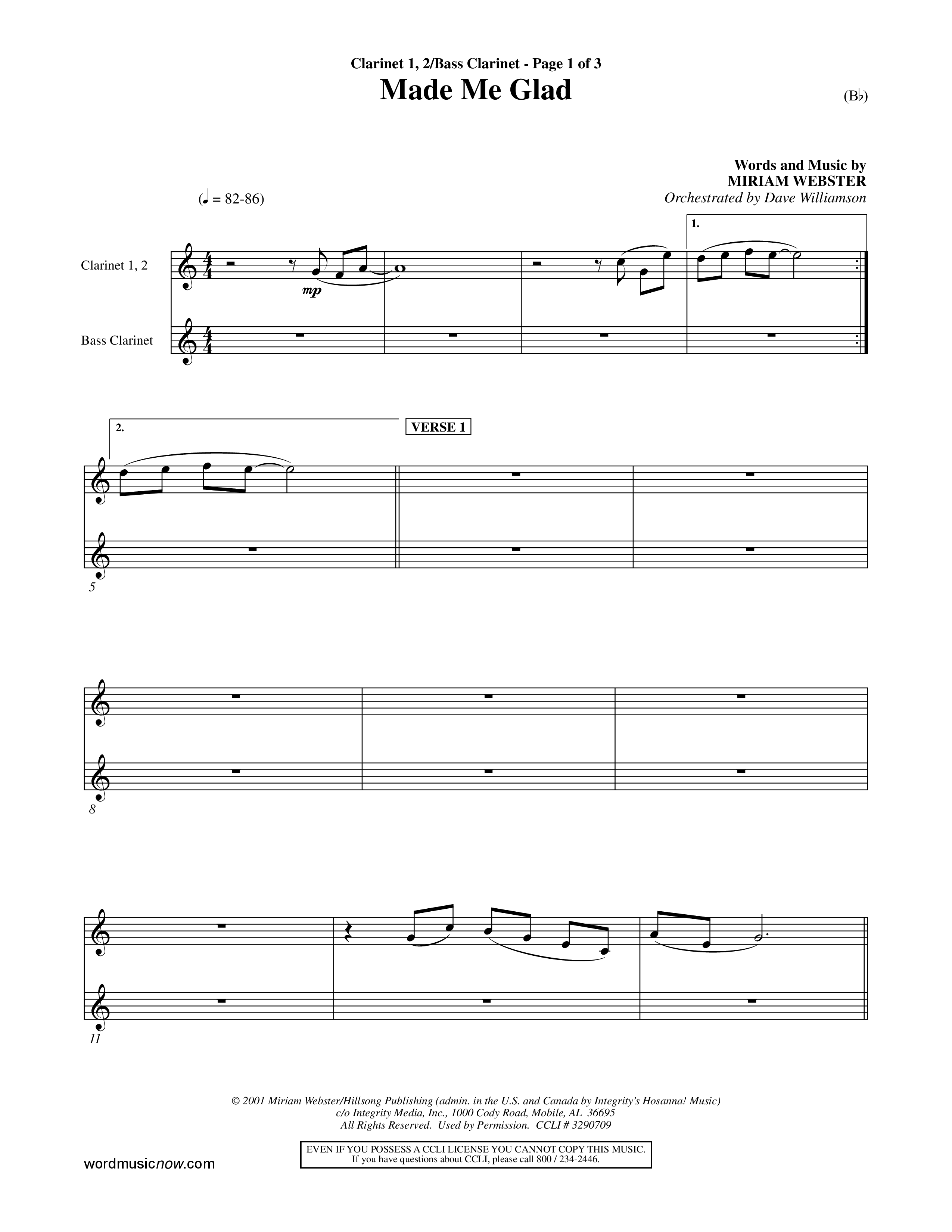 Made Me Glad (Choral Anthem SATB) Clarinet 1/2, Bass Clarinet (Word Music Choral / Orch. Dave Williamson)