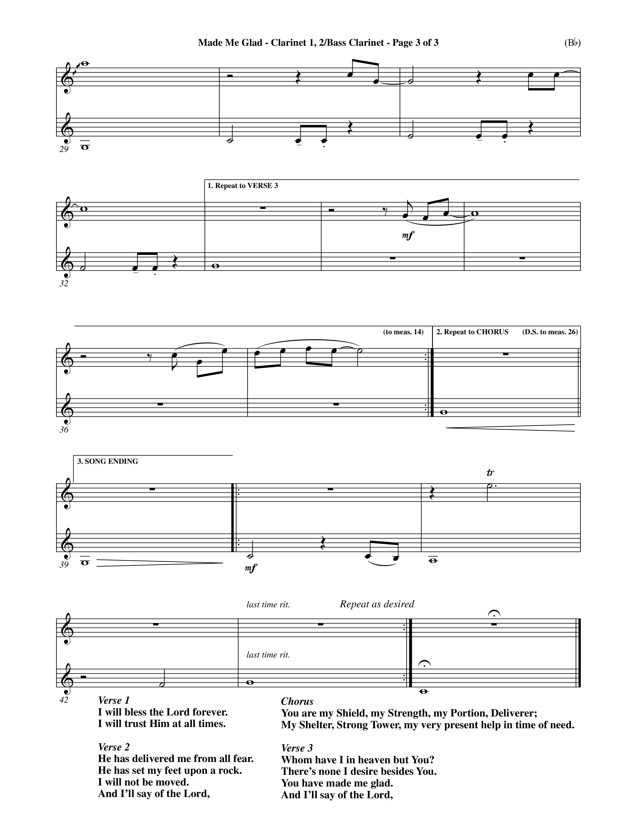 Made Me Glad (Choral Anthem SATB) Clarinet 1/2, Bass Clarinet (Word Music Choral / Orch. Dave Williamson)