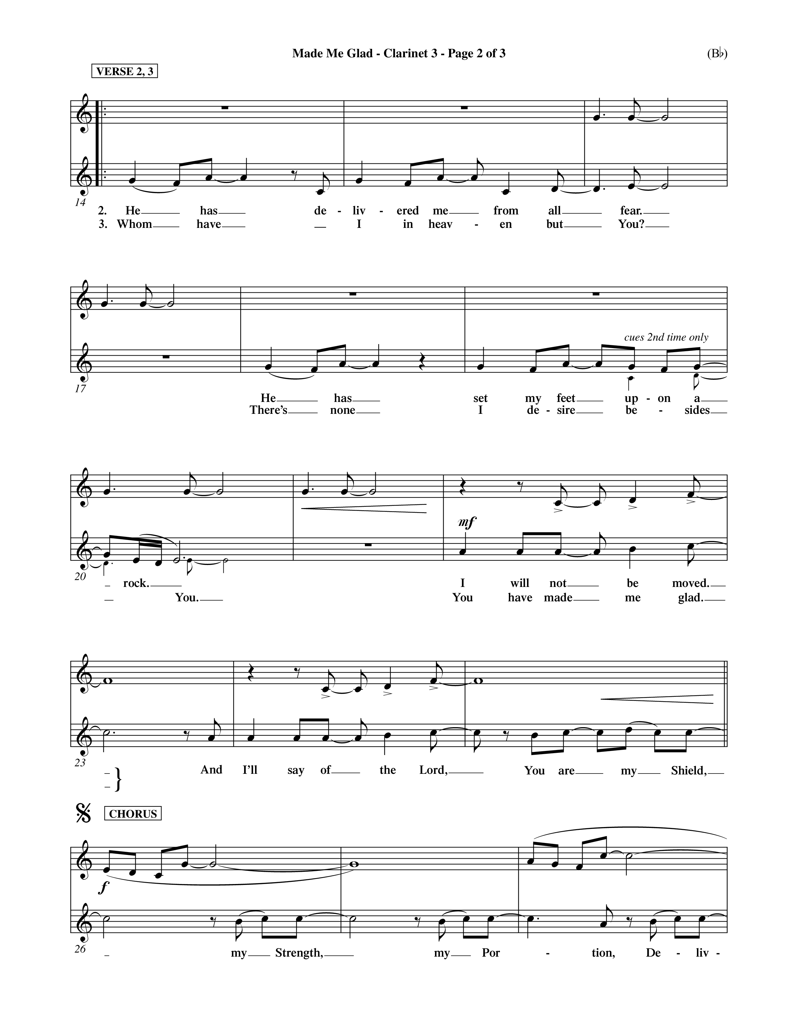 Made Me Glad (Choral Anthem SATB) Clarinet 3 (Word Music Choral / Orch. Dave Williamson)
