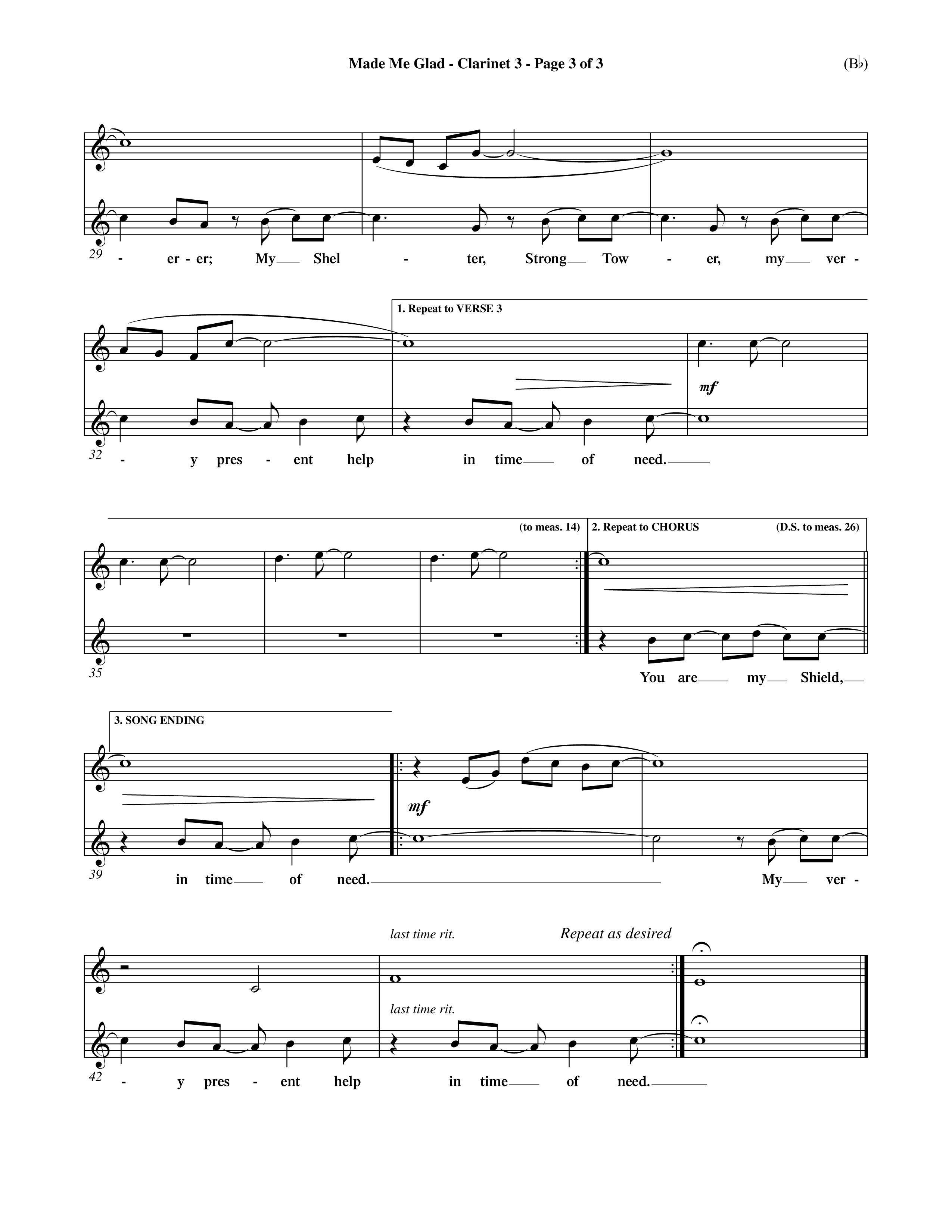 Made Me Glad (Choral Anthem SATB) Clarinet 3 (Word Music Choral / Orch. Dave Williamson)