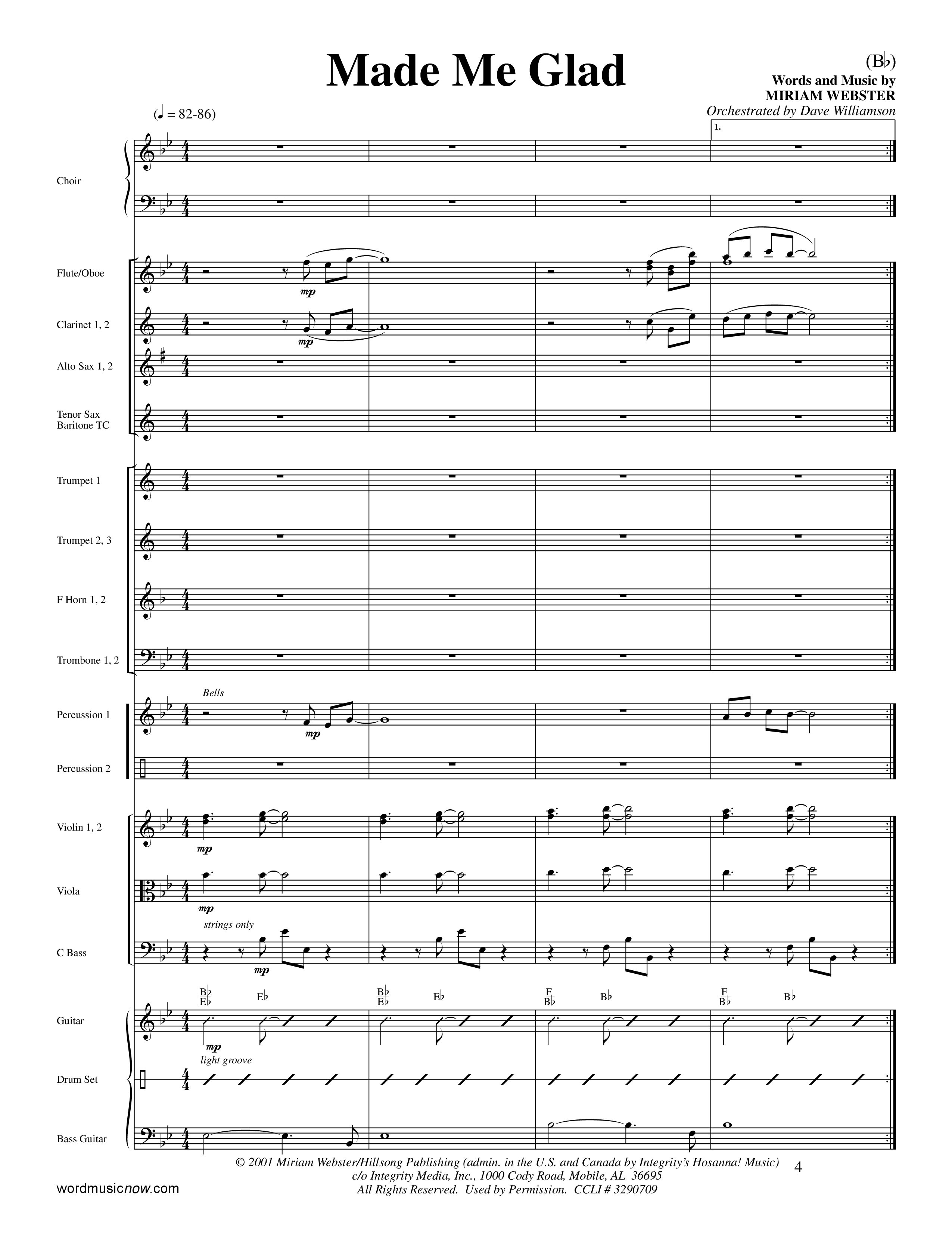 Made Me Glad (Choral Anthem SATB) Orchestration (Word Music Choral / Orch. Dave Williamson)