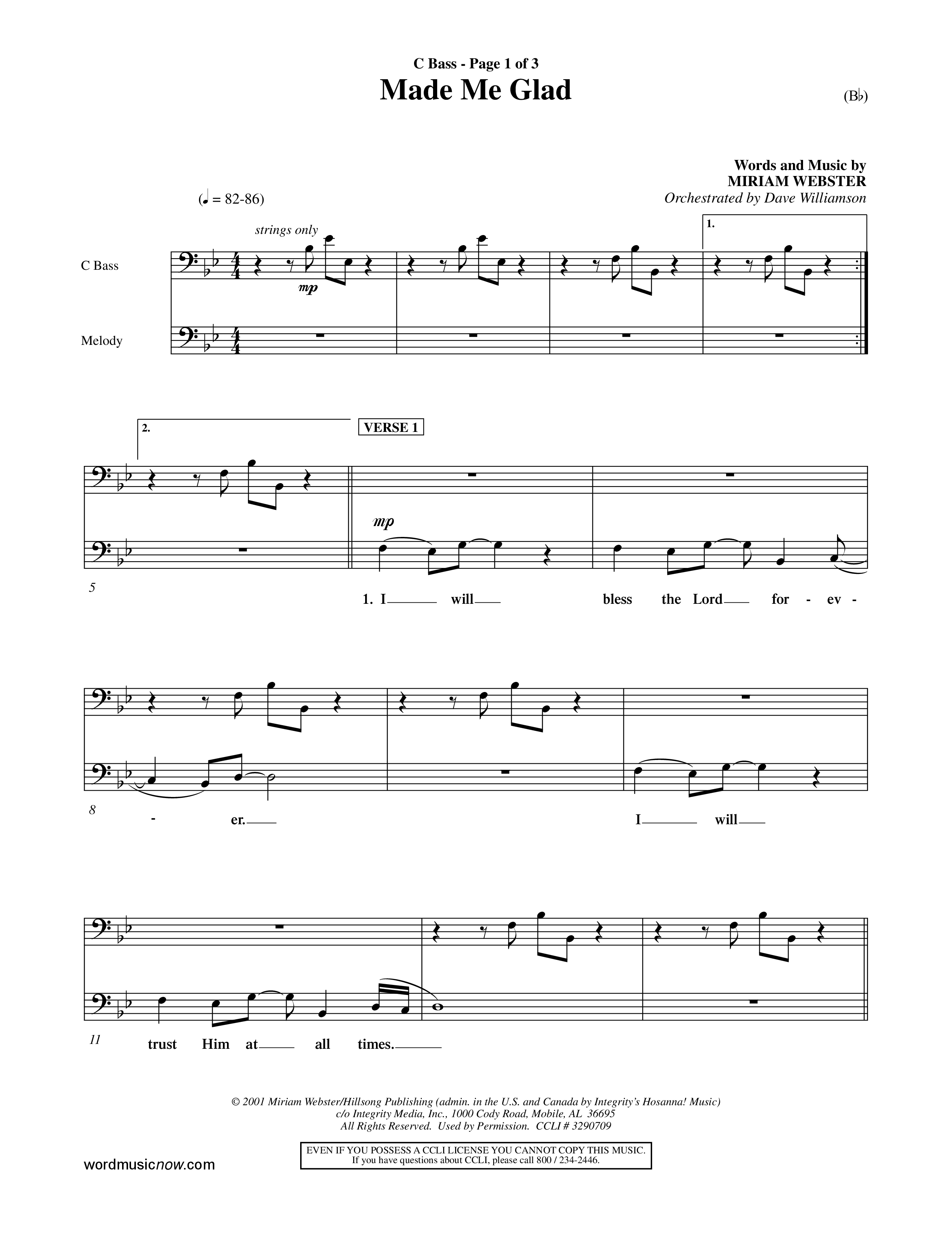 Made Me Glad (Choral Anthem SATB) Contrabass (Word Music Choral / Orch. Dave Williamson)