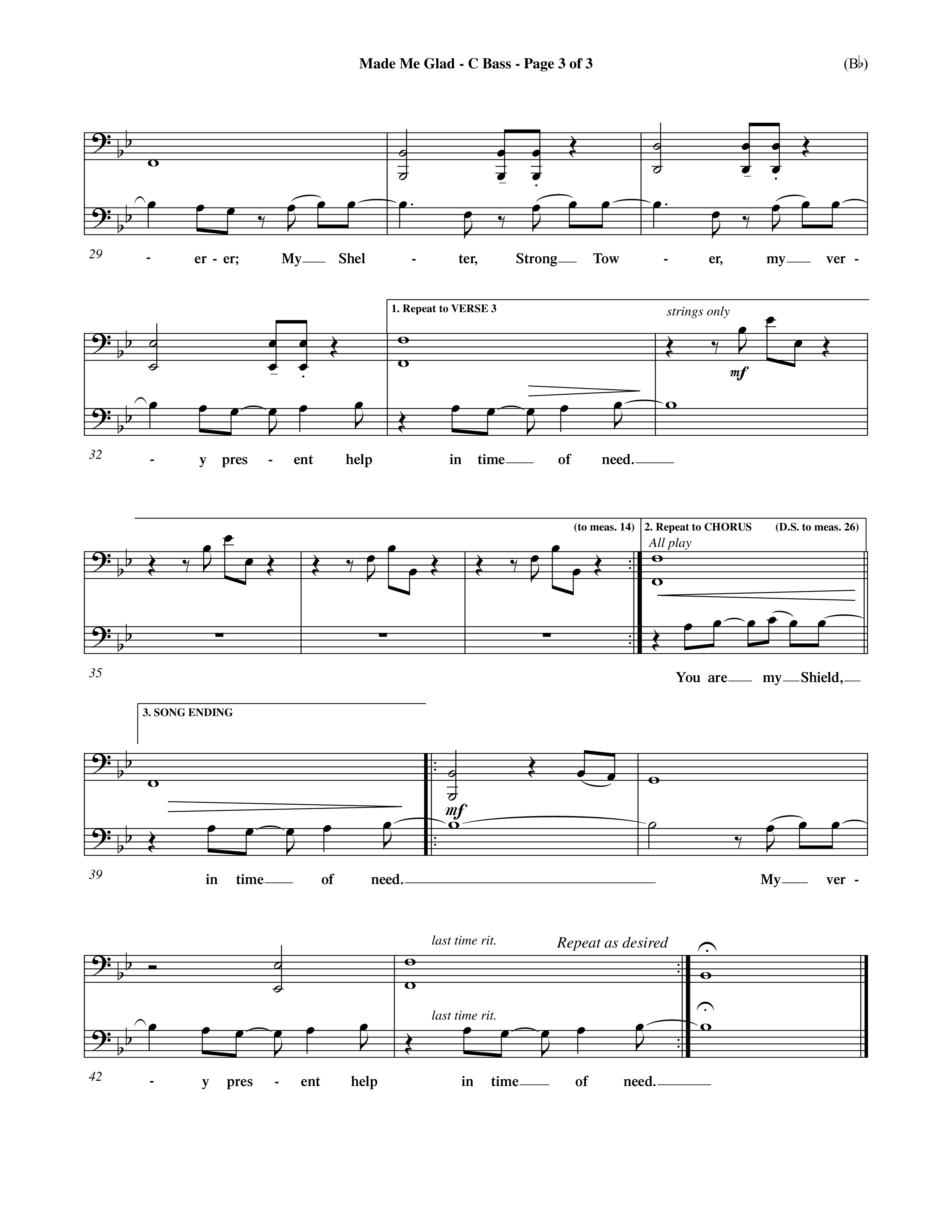 Made Me Glad (Choral Anthem SATB) Contrabass (Word Music Choral / Orch. Dave Williamson)