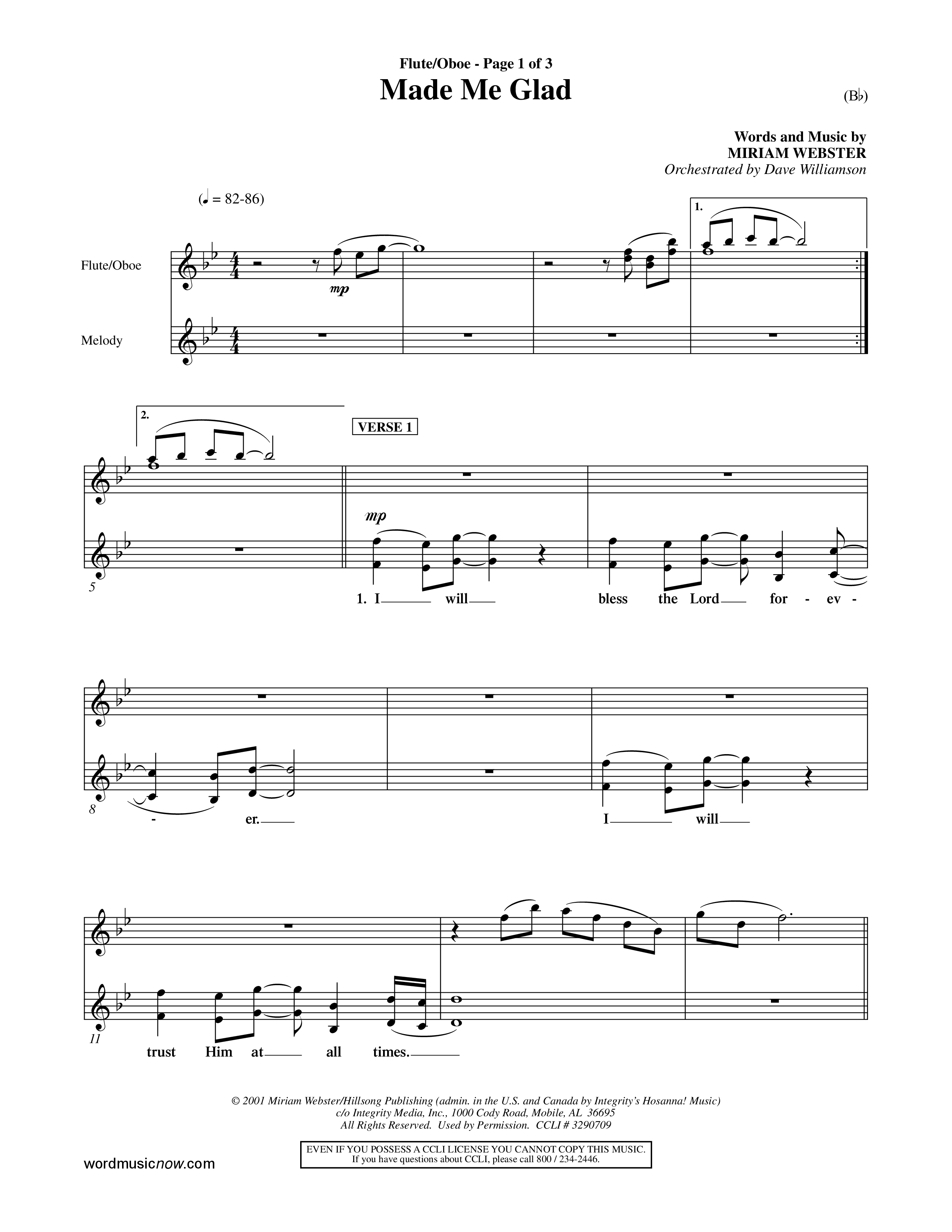 Made Me Glad (Choral Anthem SATB) Flute/Oboe (Word Music Choral / Orch. Dave Williamson)