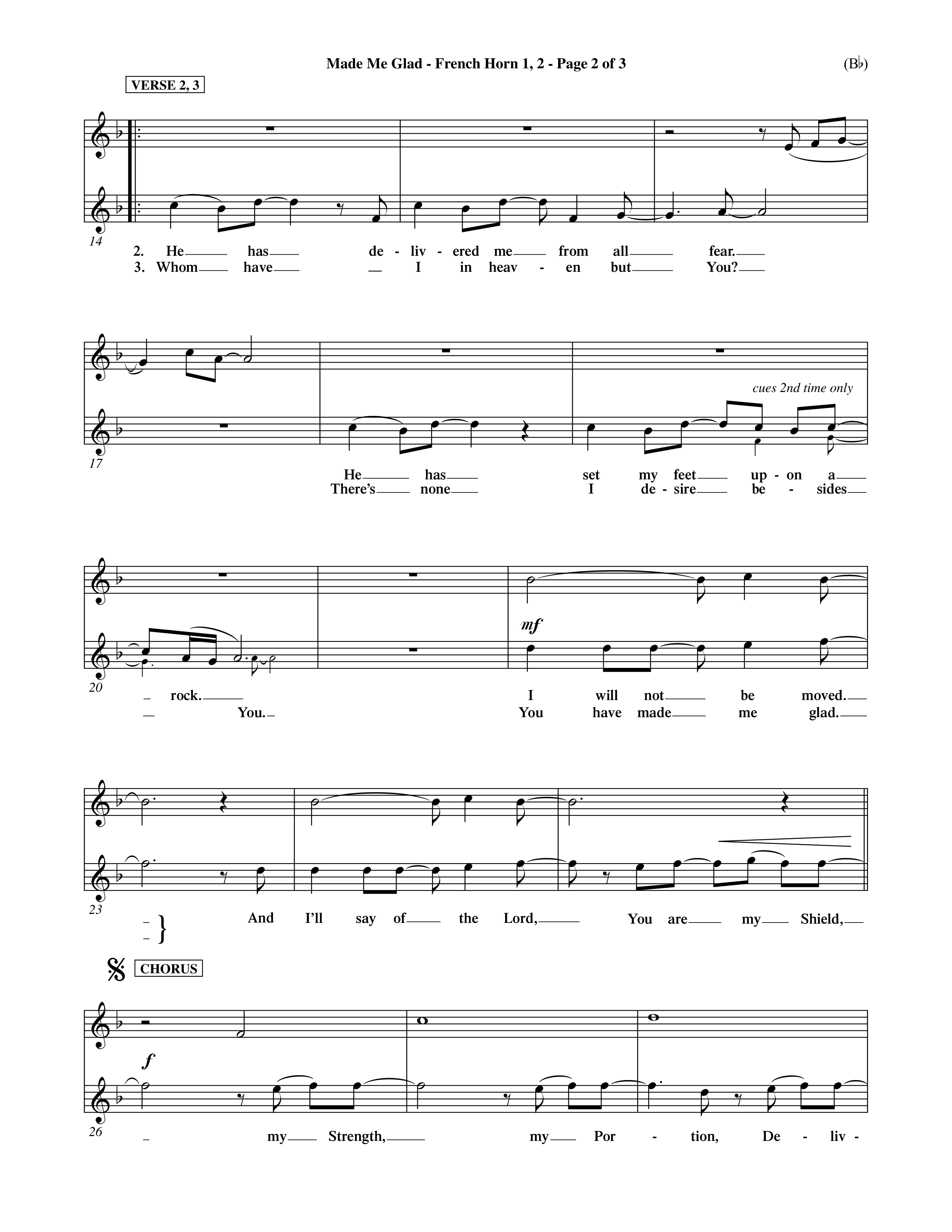 Made Me Glad (Choral Anthem SATB) French Horn (Word Music Choral / Orch. Dave Williamson)