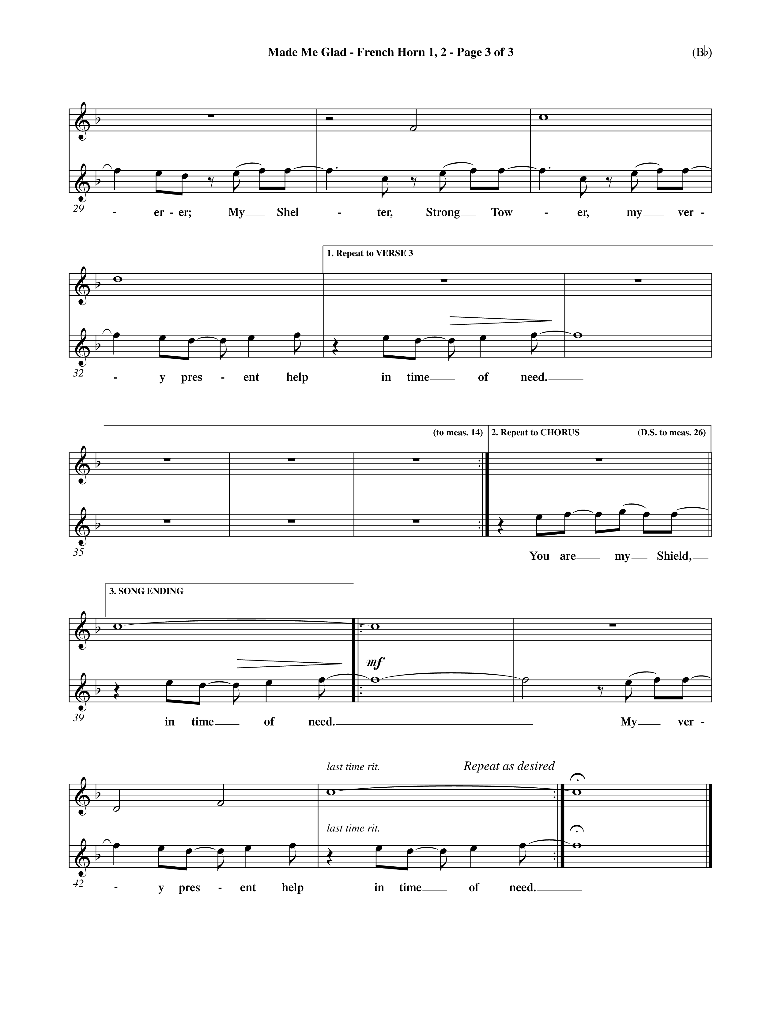 Made Me Glad (Choral Anthem SATB) French Horn (Word Music Choral / Orch. Dave Williamson)