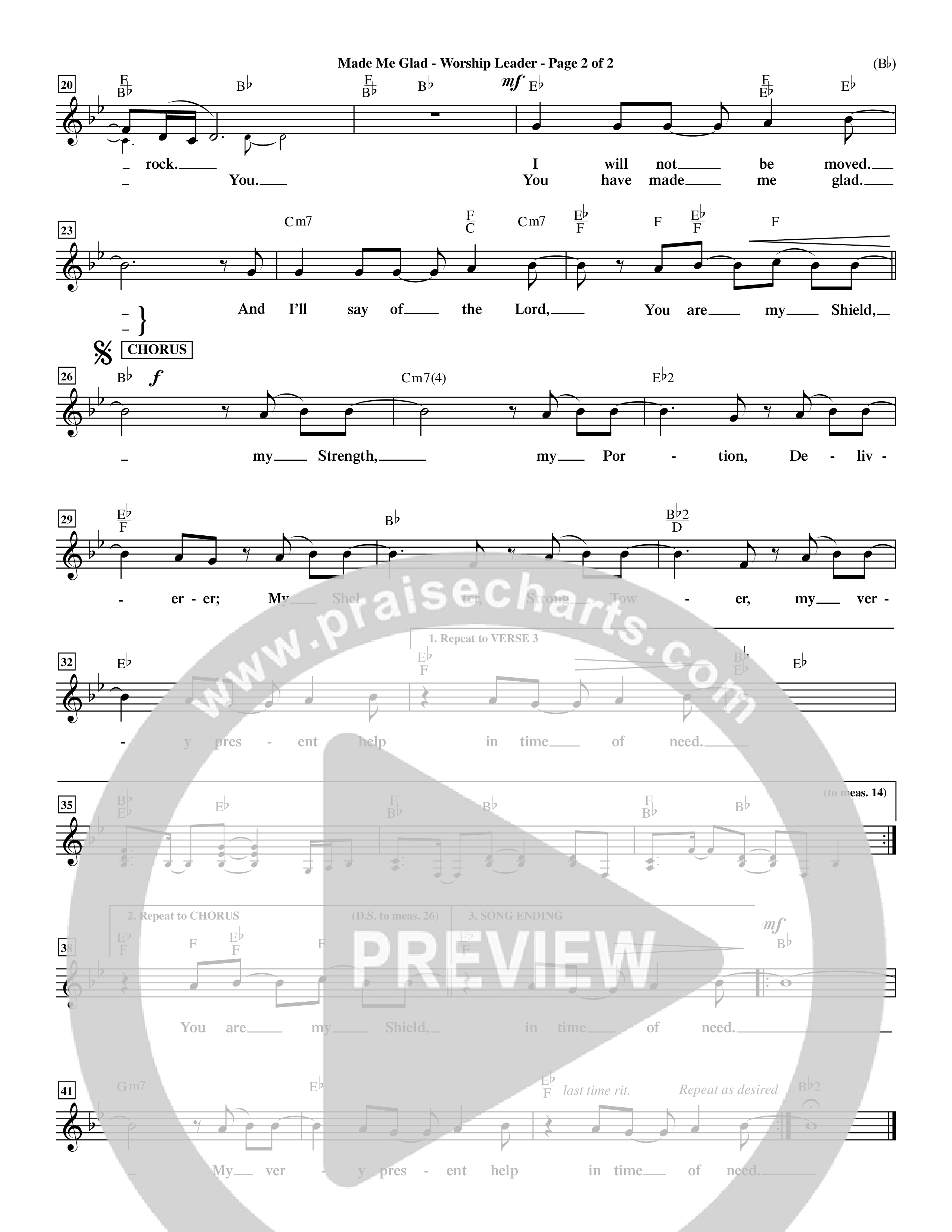 Made Me Glad (Choral Anthem SATB) Lead Sheet (Mel) (Word Music Choral / Orch. Dave Williamson)