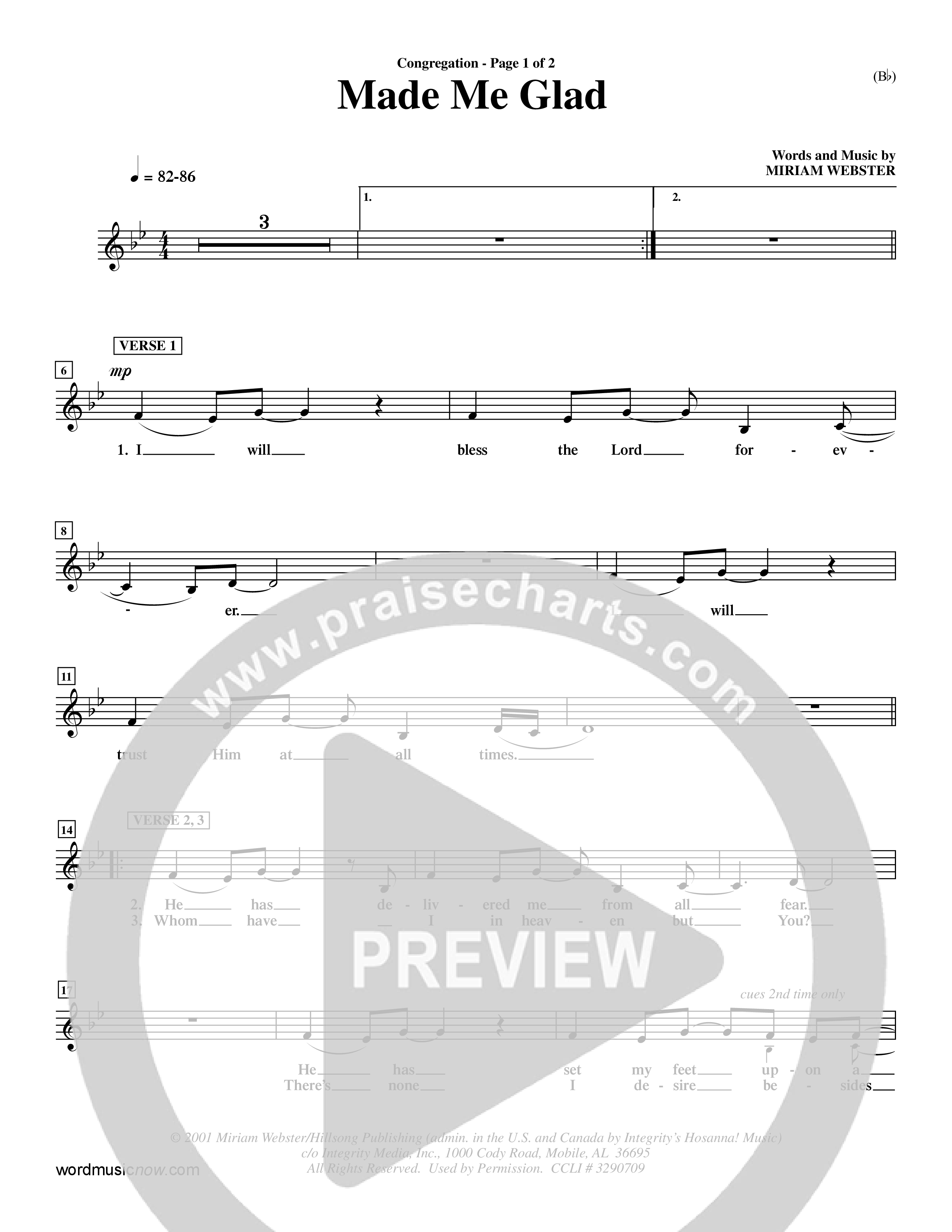 Made Me Glad (Choral Anthem SATB) Lead Sheet (Mel) (Word Music Choral / Orch. Dave Williamson)