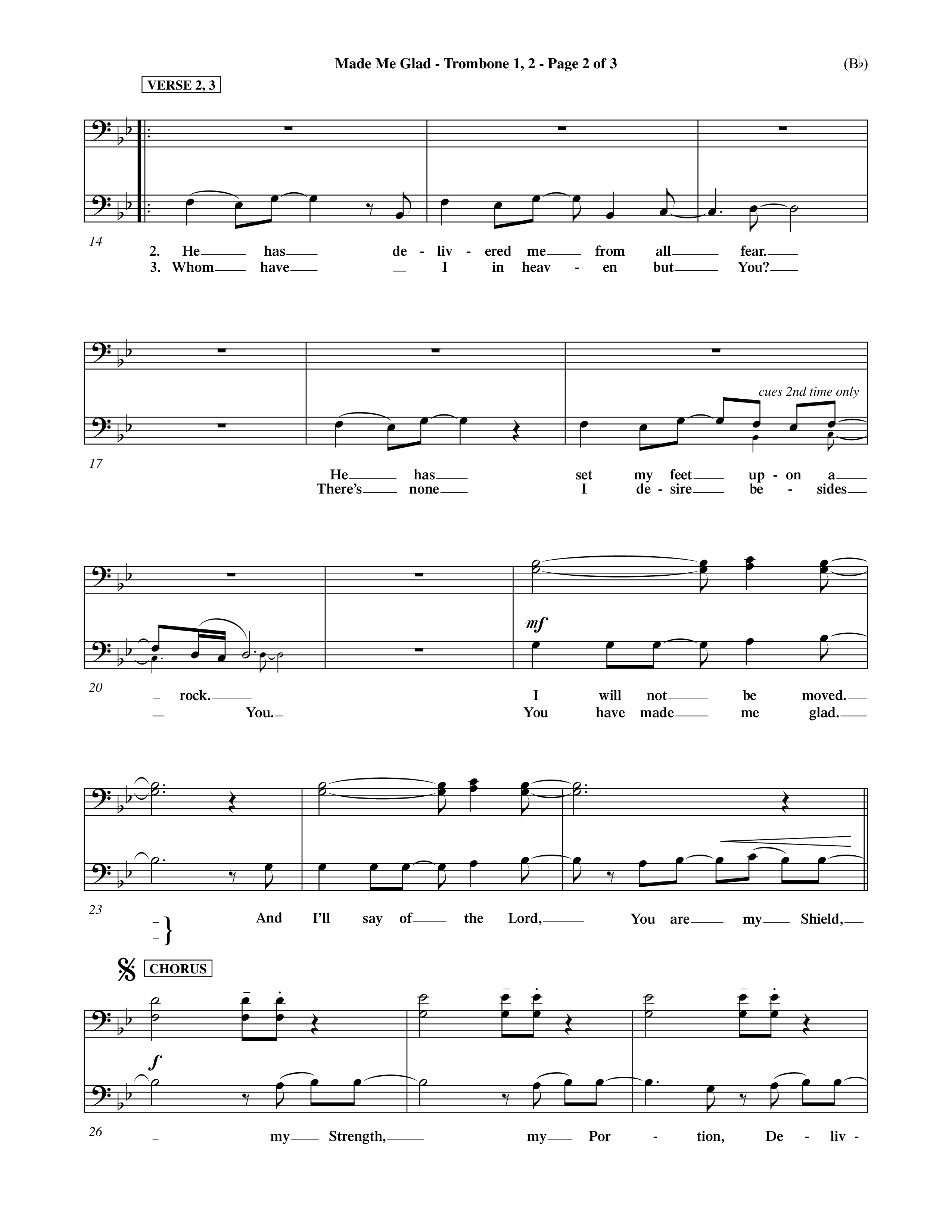 Made Me Glad (Choral Anthem SATB) Trombone 1/2 (Word Music Choral / Orch. Dave Williamson)