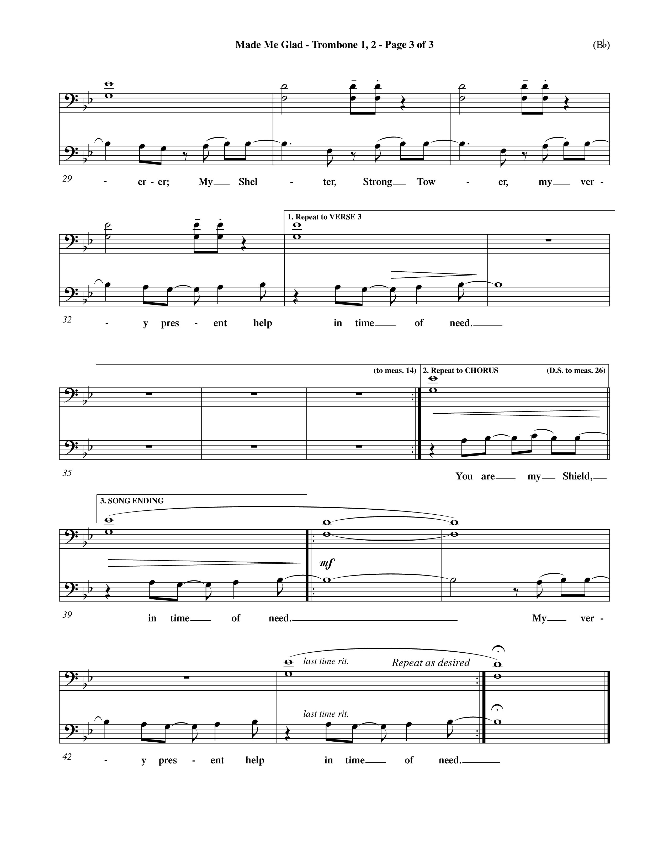 Made Me Glad (Choral Anthem SATB) Trombone 1/2 (Word Music Choral / Orch. Dave Williamson)