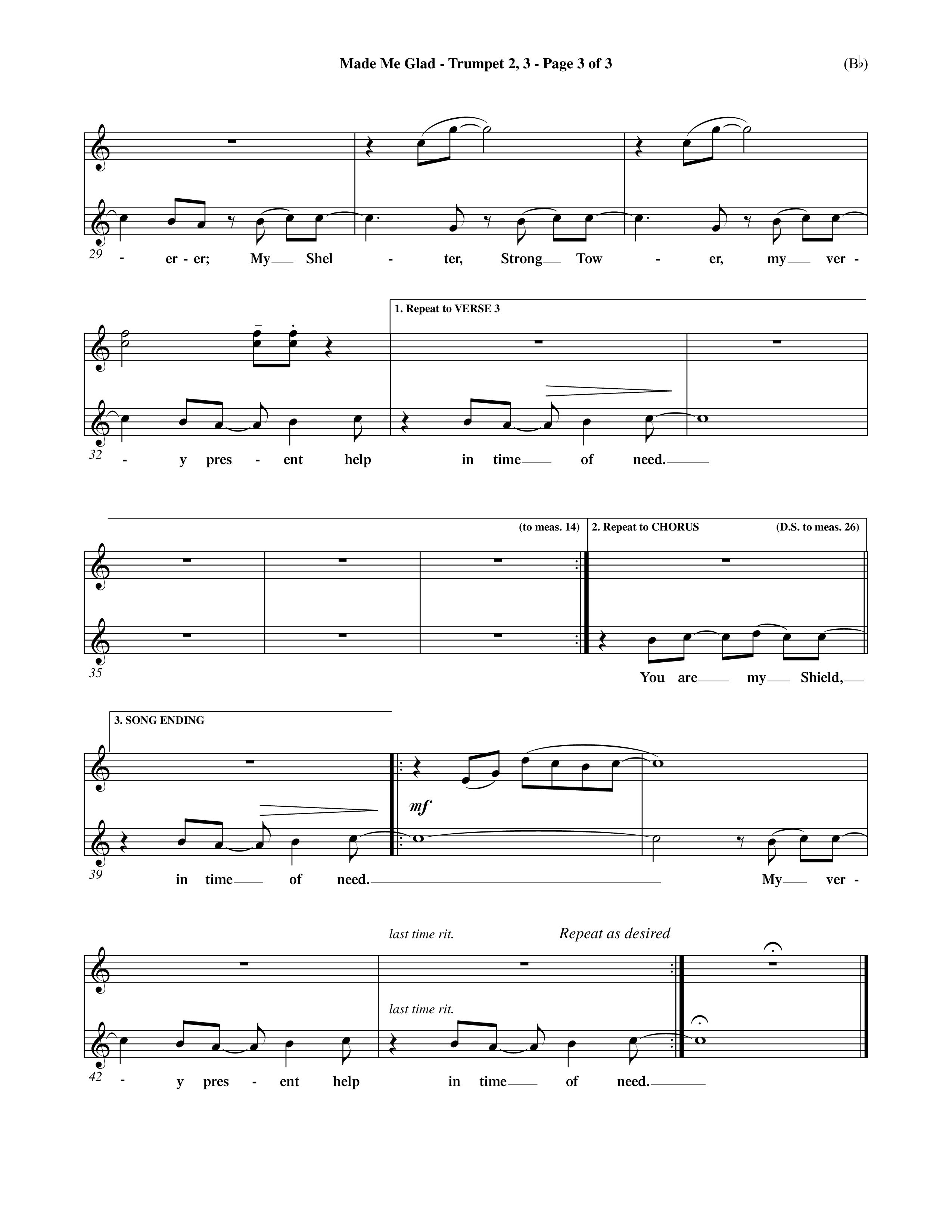 Made Me Glad (Choral Anthem SATB) Trumpet 2/3 (Word Music Choral / Orch. Dave Williamson)