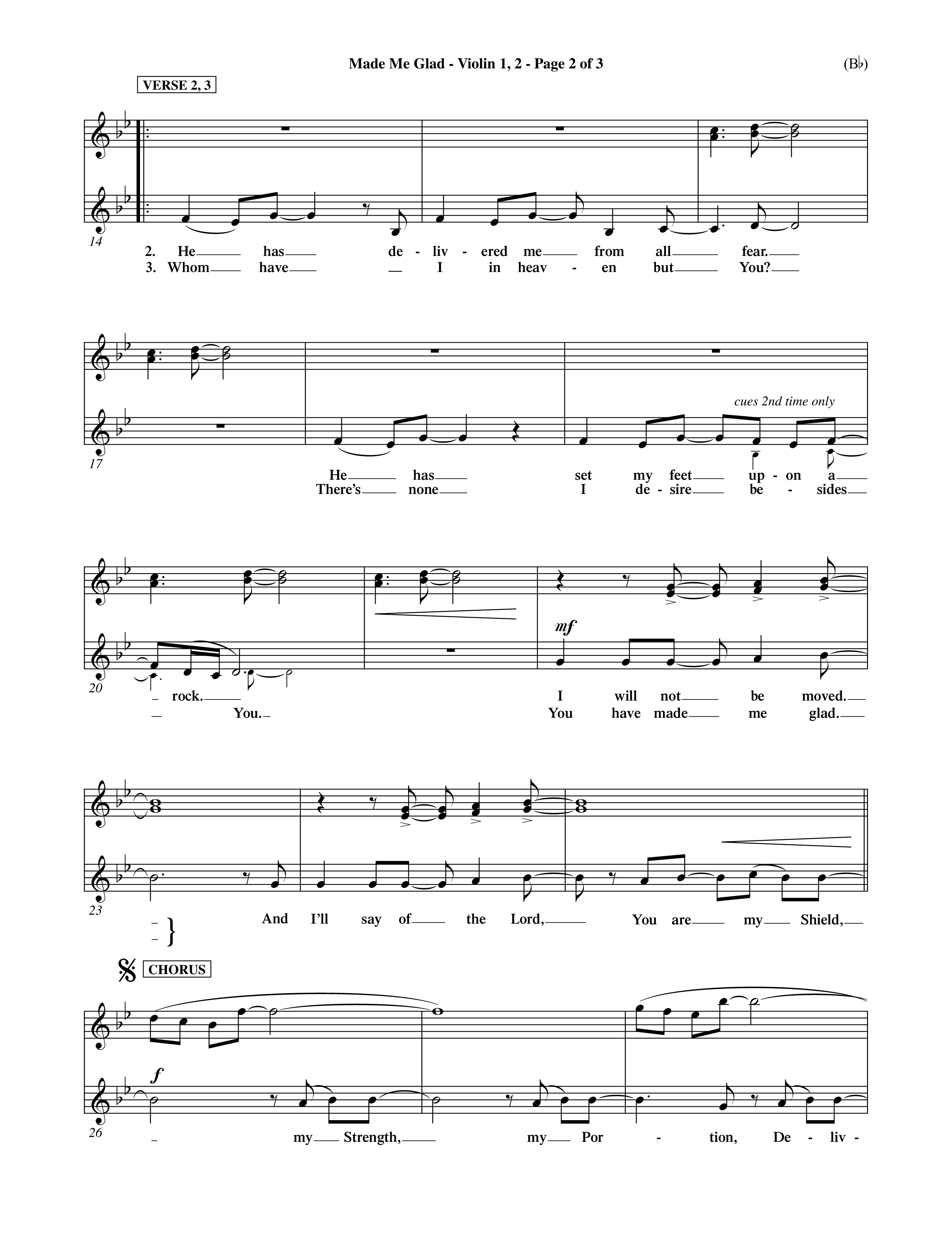 Made Me Glad (Choral Anthem SATB) Violin 1/2 (Word Music Choral / Orch. Dave Williamson)