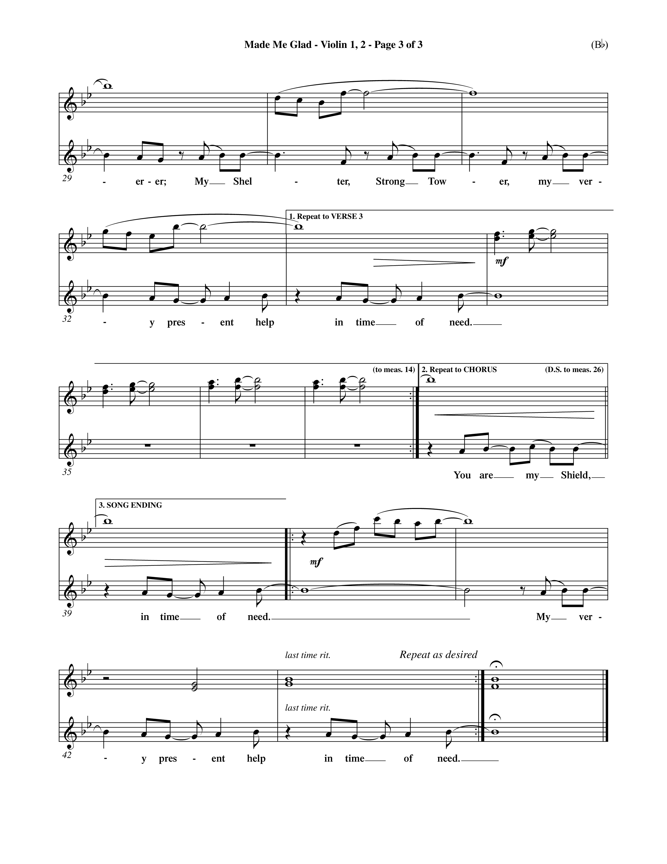 Made Me Glad (Choral Anthem SATB) Violin 1/2 (Word Music Choral / Orch. Dave Williamson)