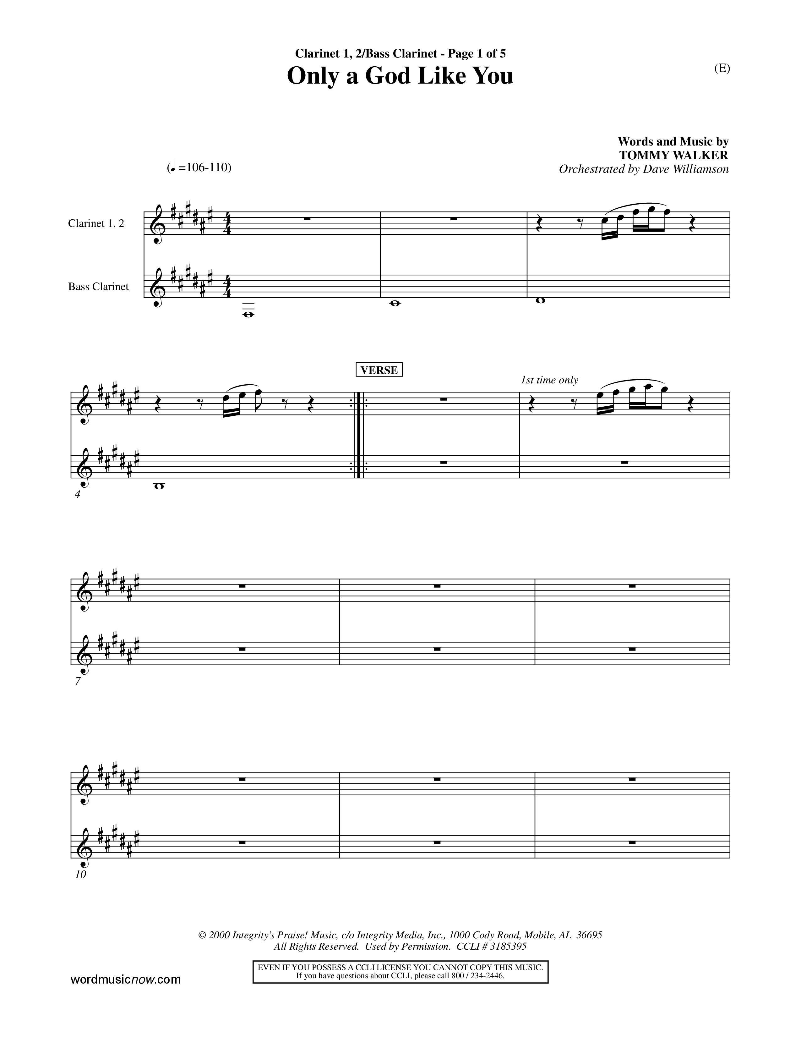 Only A God Like You (Choral Anthem SATB) Clarinet 1/2, Bass Clarinet (Word Music Choral / Orch. Dave Williamson)