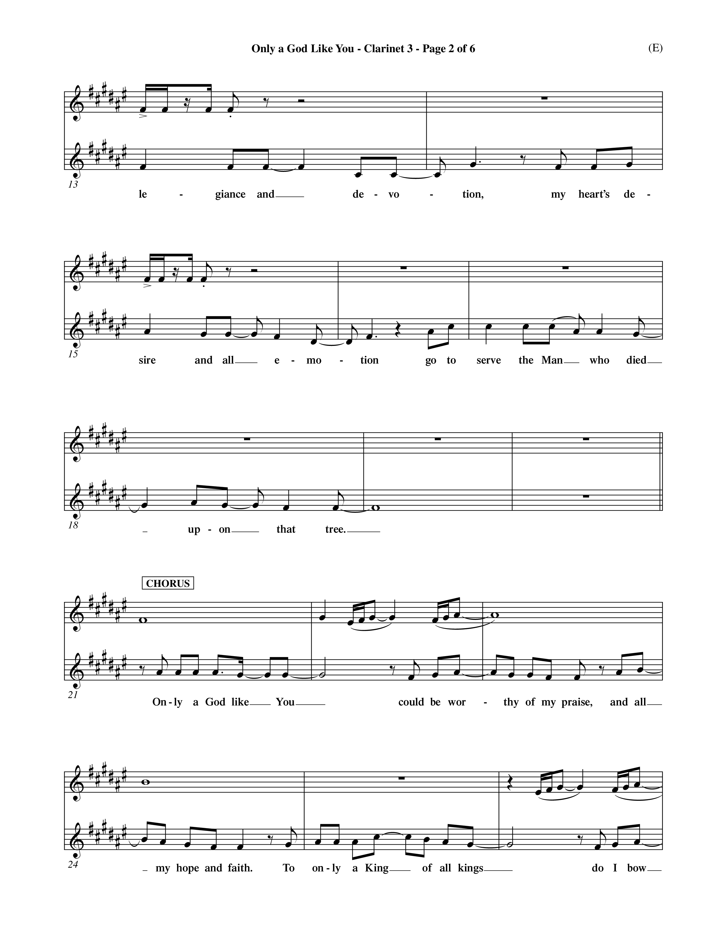 Only A God Like You (Choral Anthem SATB) Clarinet 3 (Word Music Choral / Orch. Dave Williamson)