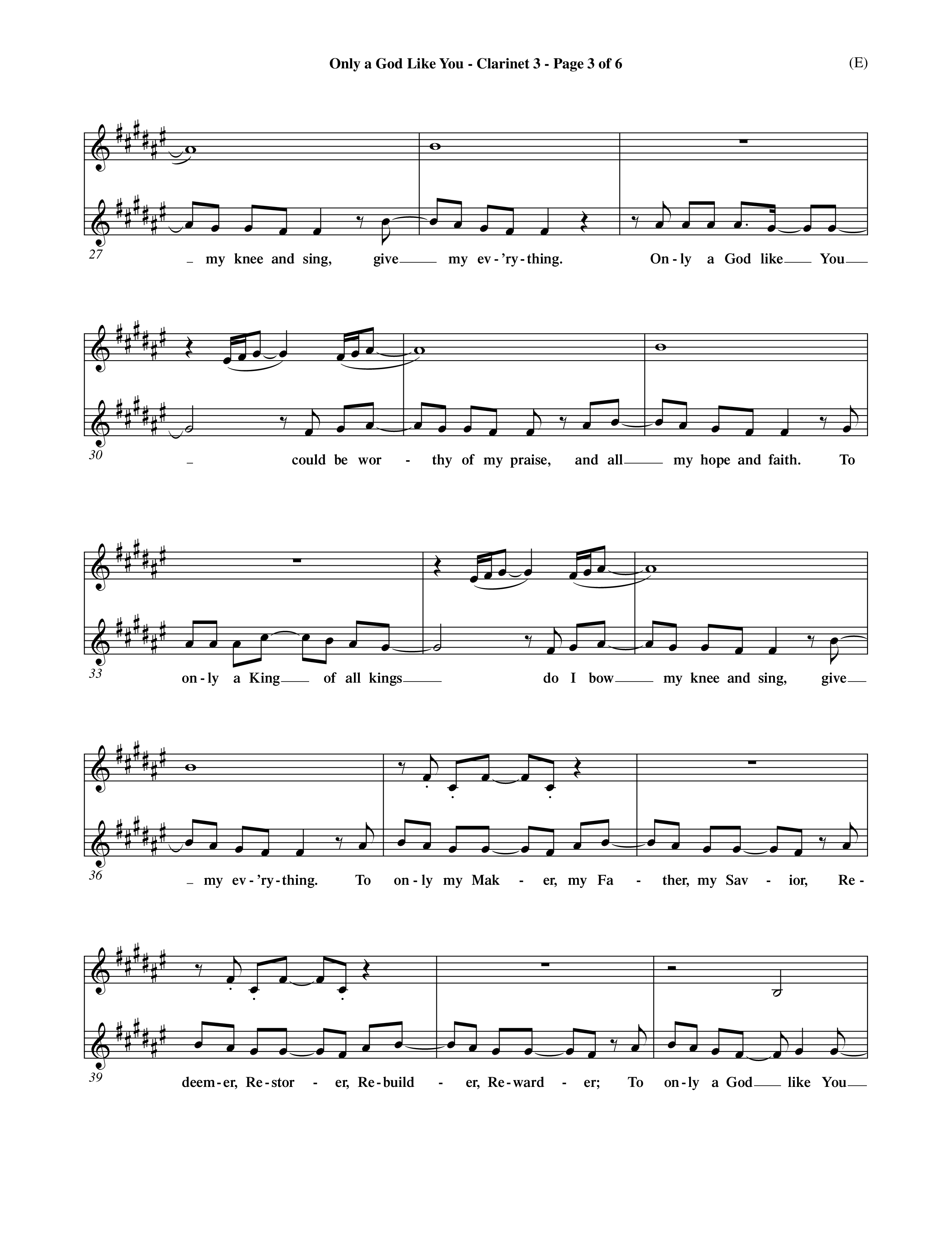 Only A God Like You (Choral Anthem SATB) Clarinet 3 (Word Music Choral / Orch. Dave Williamson)