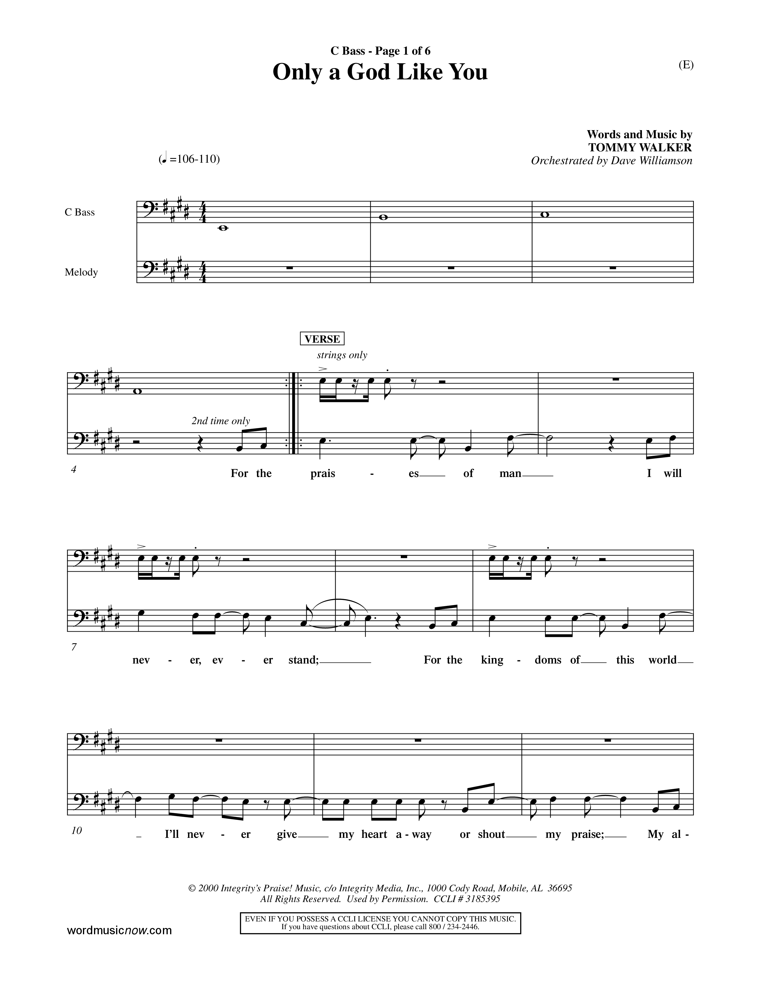 Only A God Like You (Choral Anthem SATB) Contrabass (Word Music Choral / Orch. Dave Williamson)