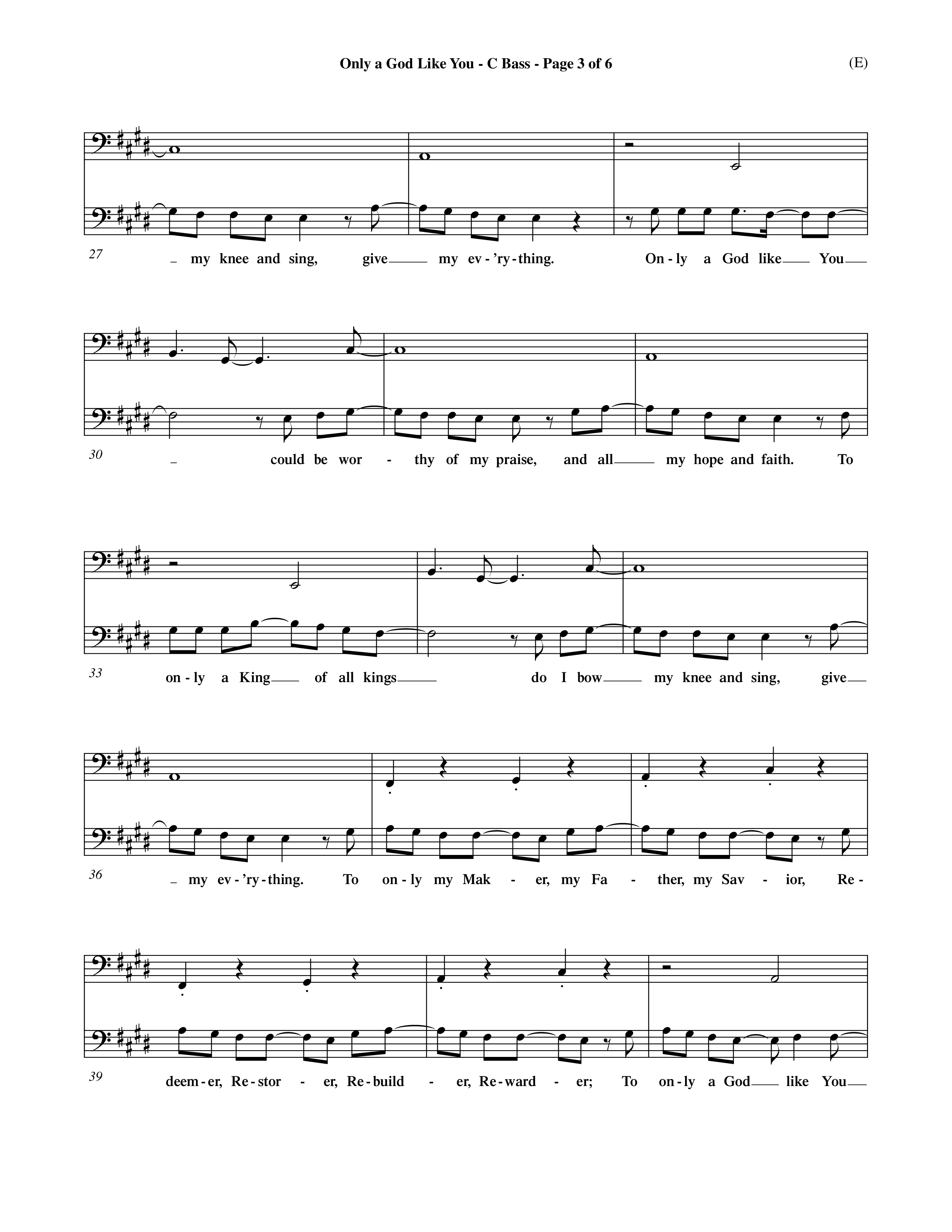 Only A God Like You (Choral Anthem SATB) Contrabass (Word Music Choral / Orch. Dave Williamson)