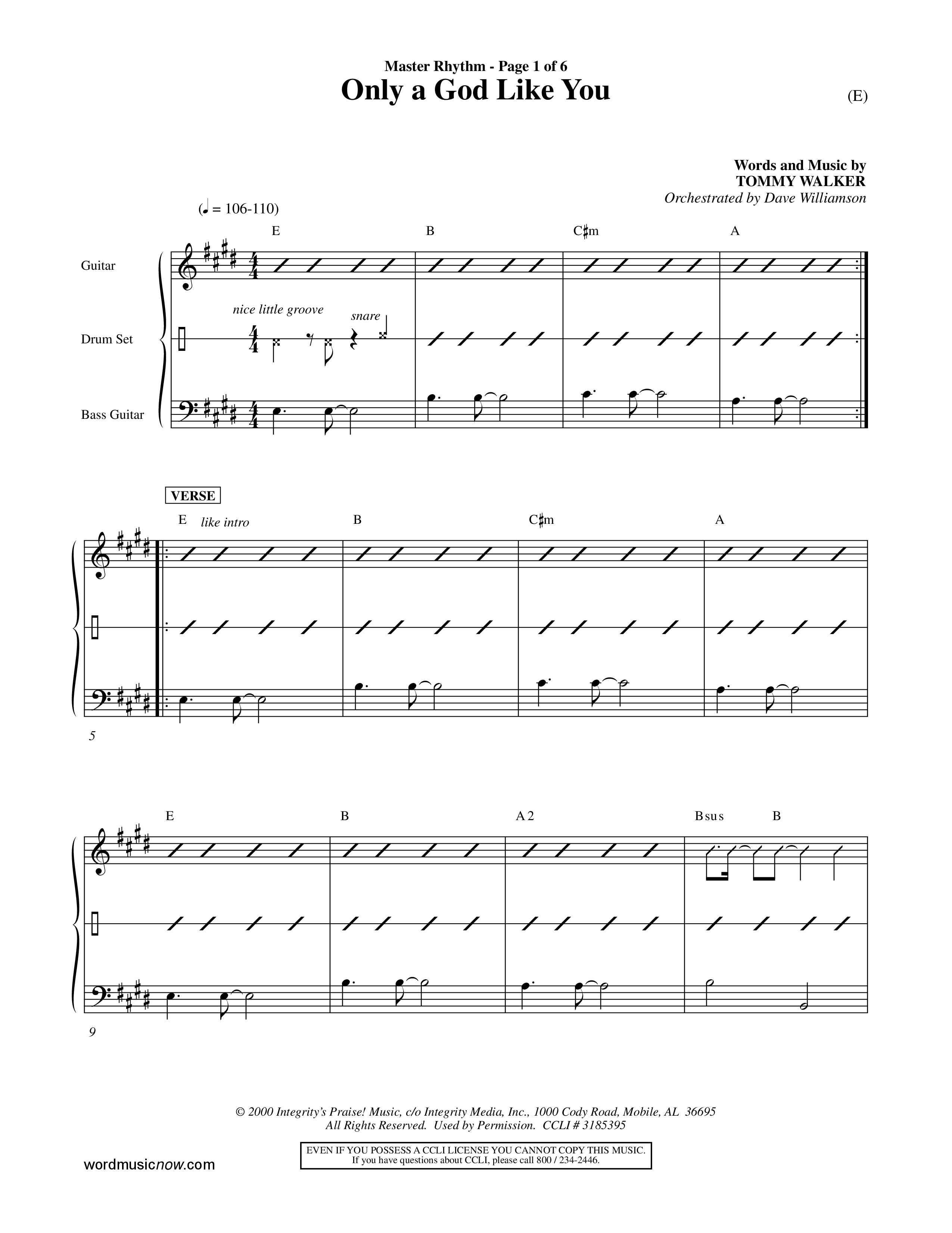 Only A God Like You (Choral Anthem SATB) Rhythm Chart (Word Music Choral / Orch. Dave Williamson)