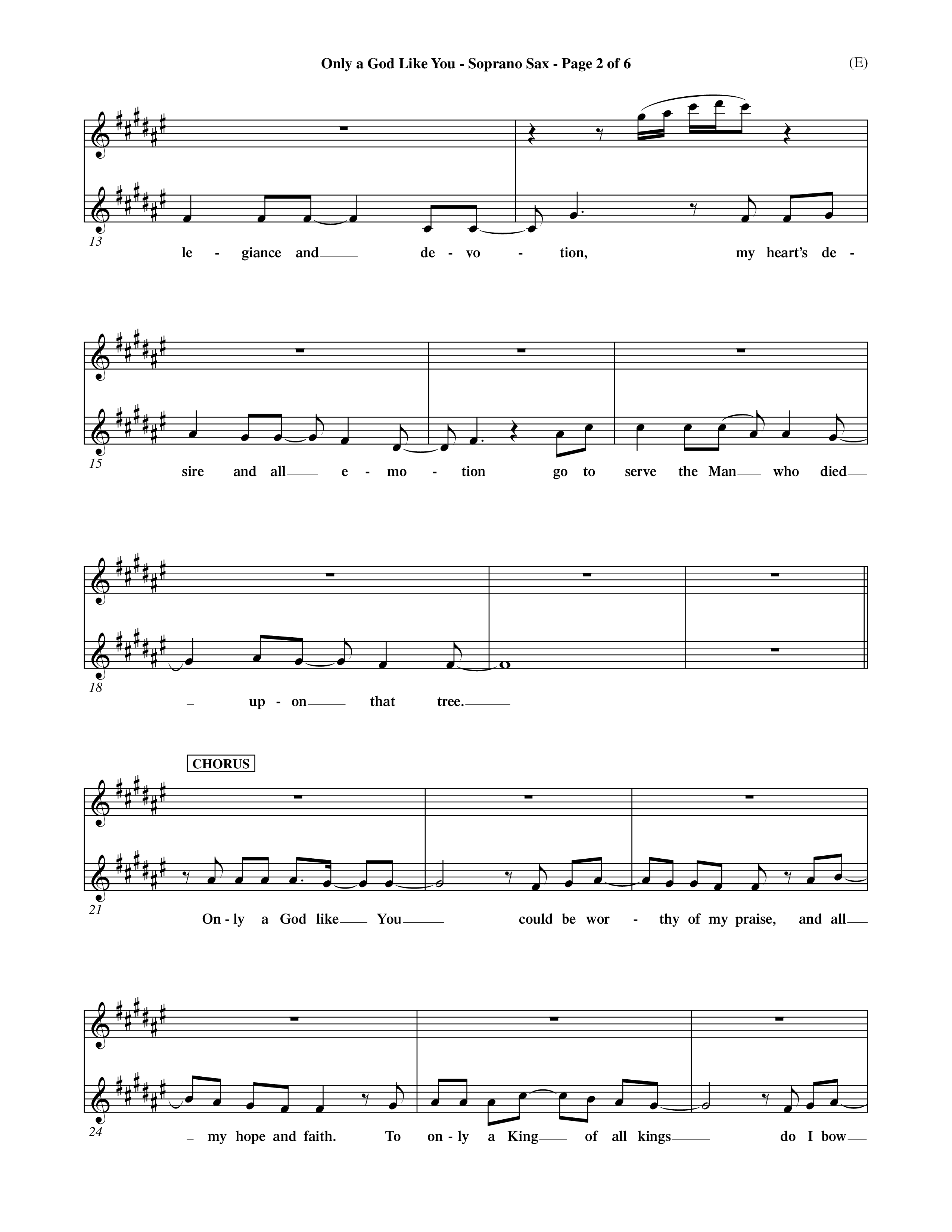 Only A God Like You (Choral Anthem SATB) Saxophone (Word Music Choral / Orch. Dave Williamson)