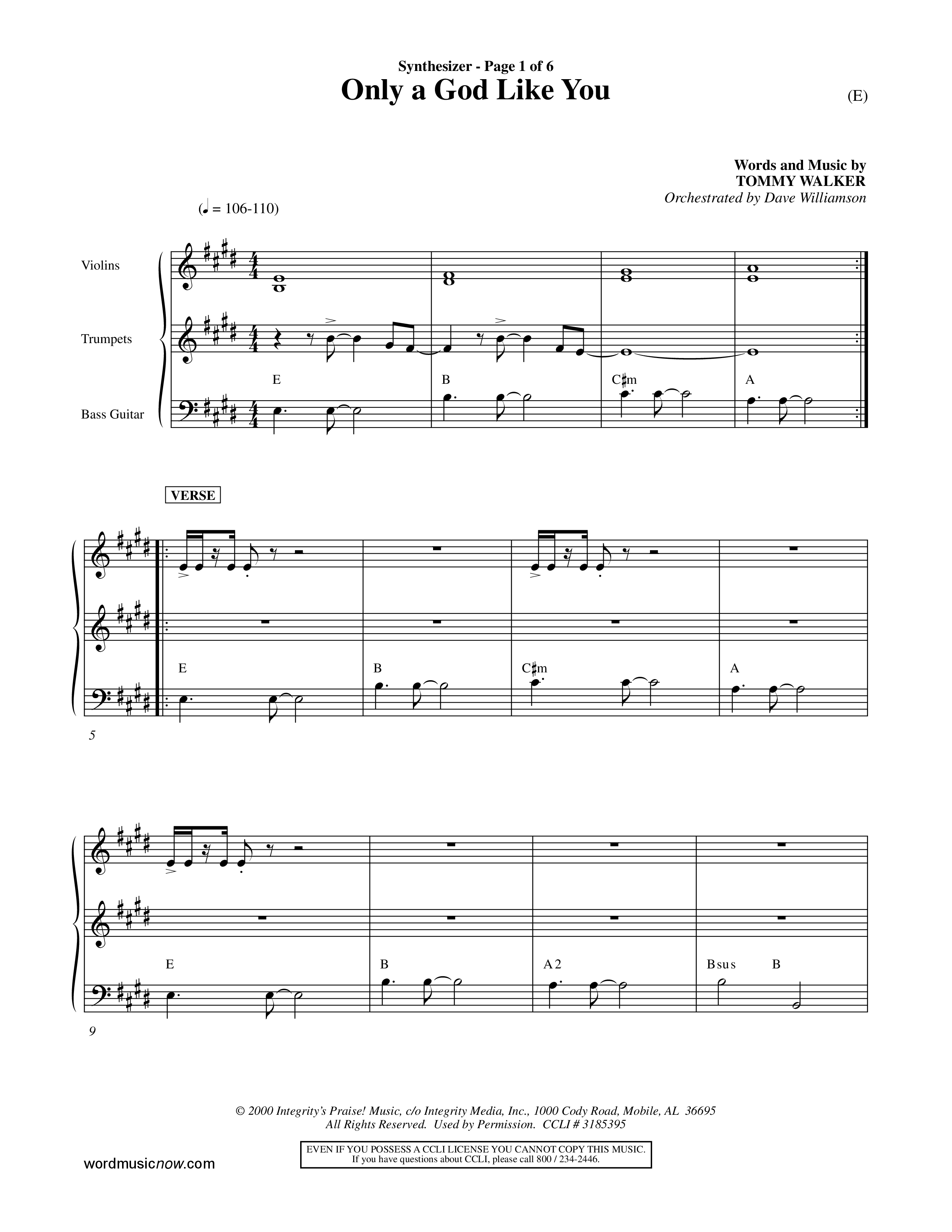 Only A God Like You (Choral Anthem SATB) Synth (Word Music Choral / Orch. Dave Williamson)