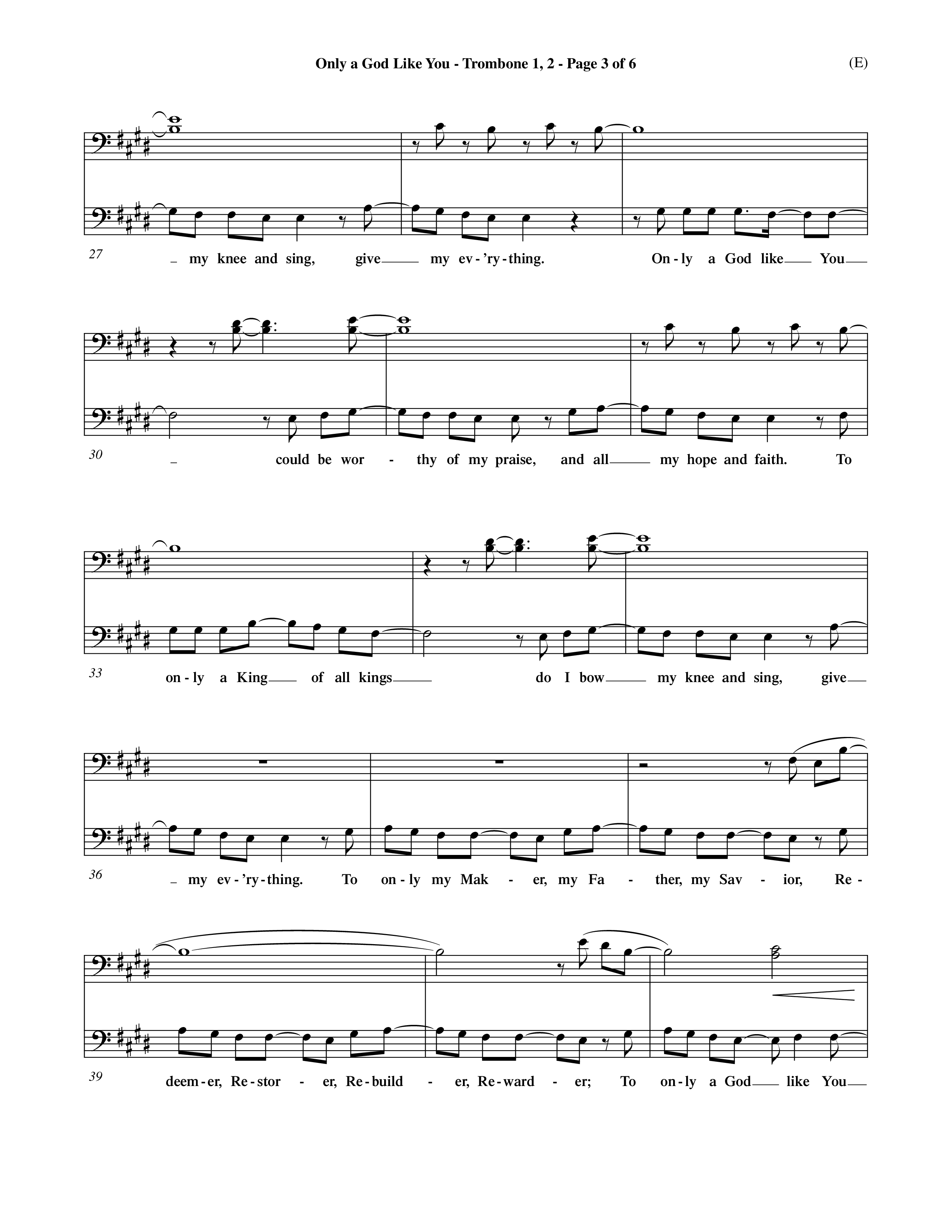 Only A God Like You (Choral Anthem SATB) Trombone 1/2 (Word Music Choral / Orch. Dave Williamson)