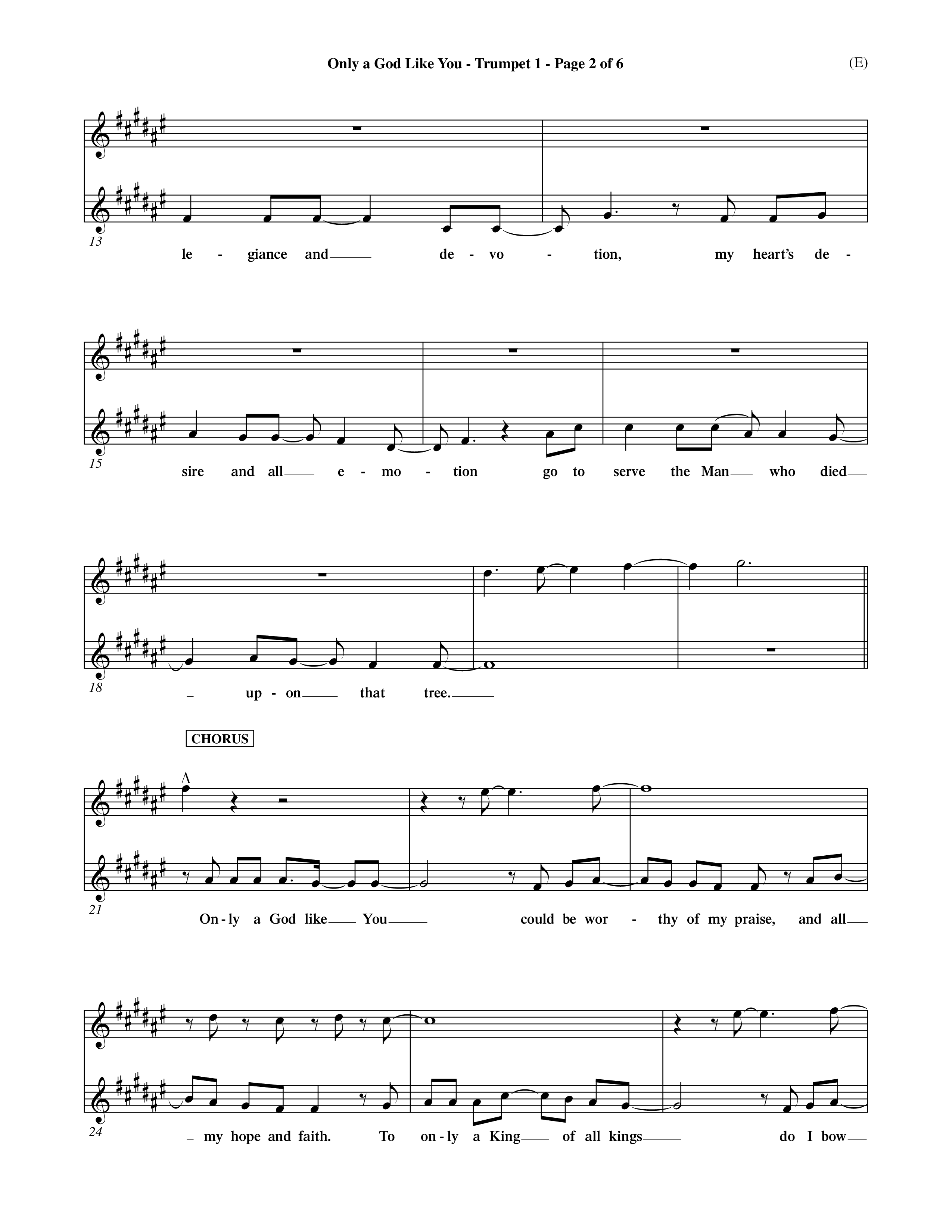 Only A God Like You (Choral Anthem SATB) Trumpet 1 (Word Music Choral / Orch. Dave Williamson)