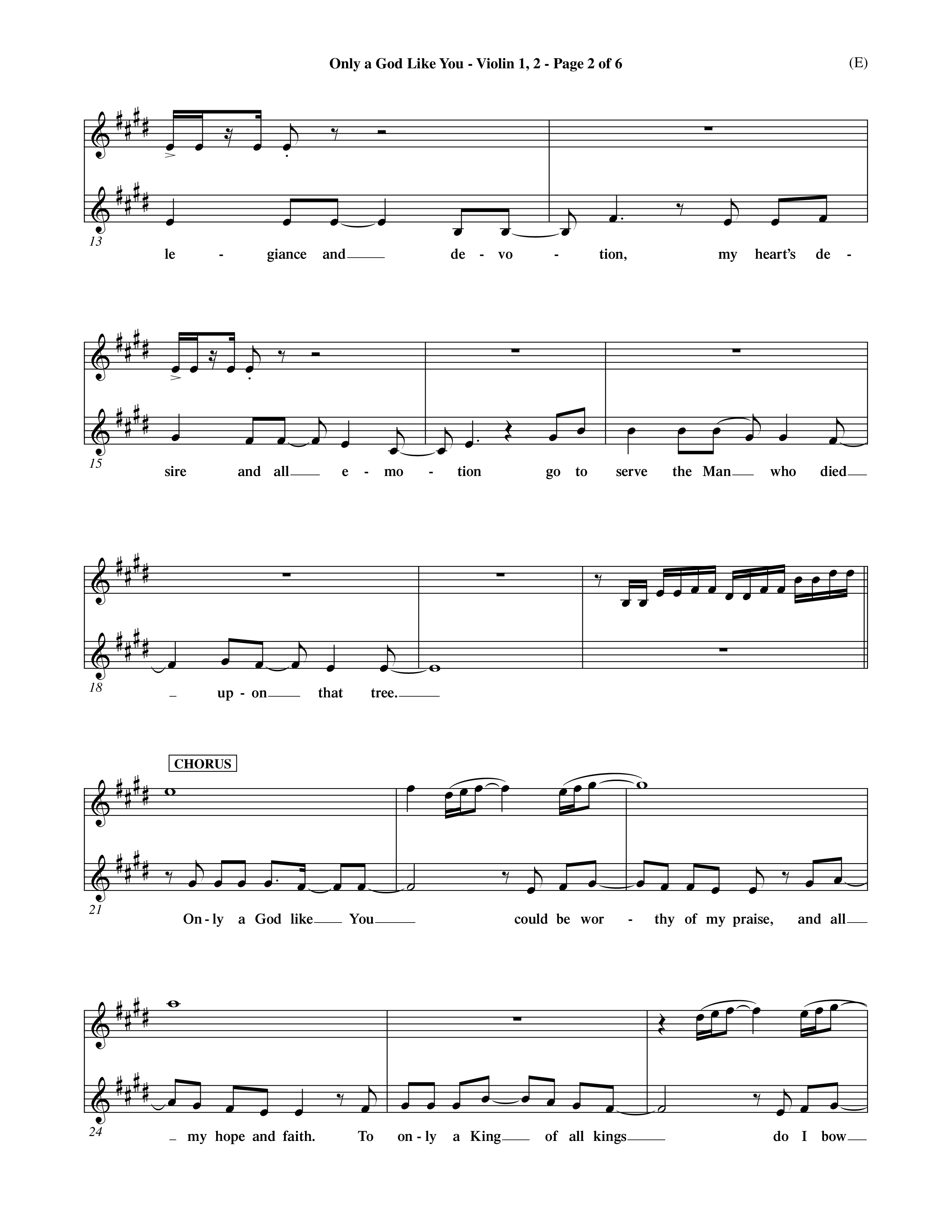 Only A God Like You (Choral Anthem SATB) Violin 1/2 (Word Music Choral / Orch. Dave Williamson)