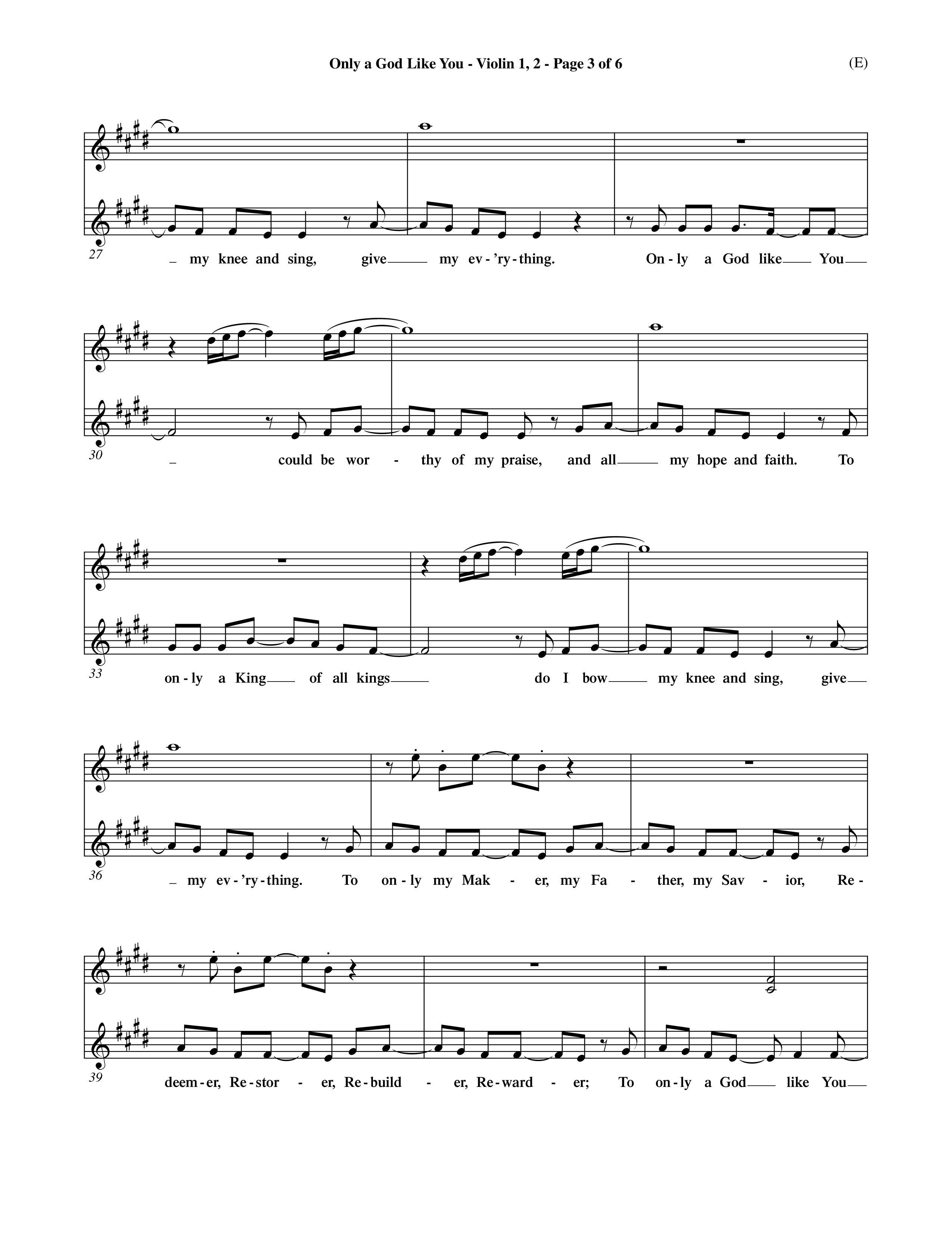 Only A God Like You (Choral Anthem SATB) Violin 1/2 (Word Music Choral / Orch. Dave Williamson)