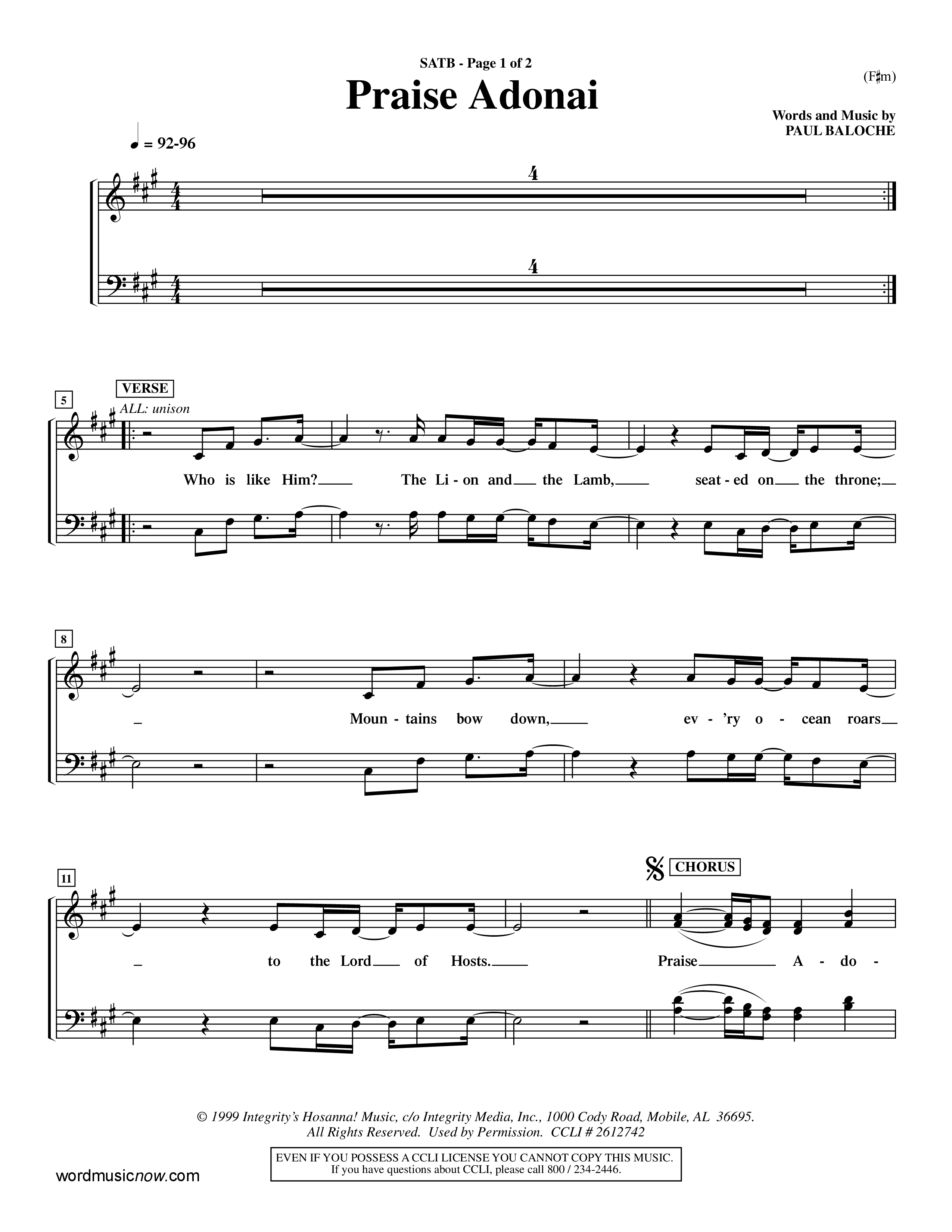 Praise Adonai (Choral Anthem SATB) Choir Sheet (SATB) (Word Music Choral / Orch. Dave Williamson)
