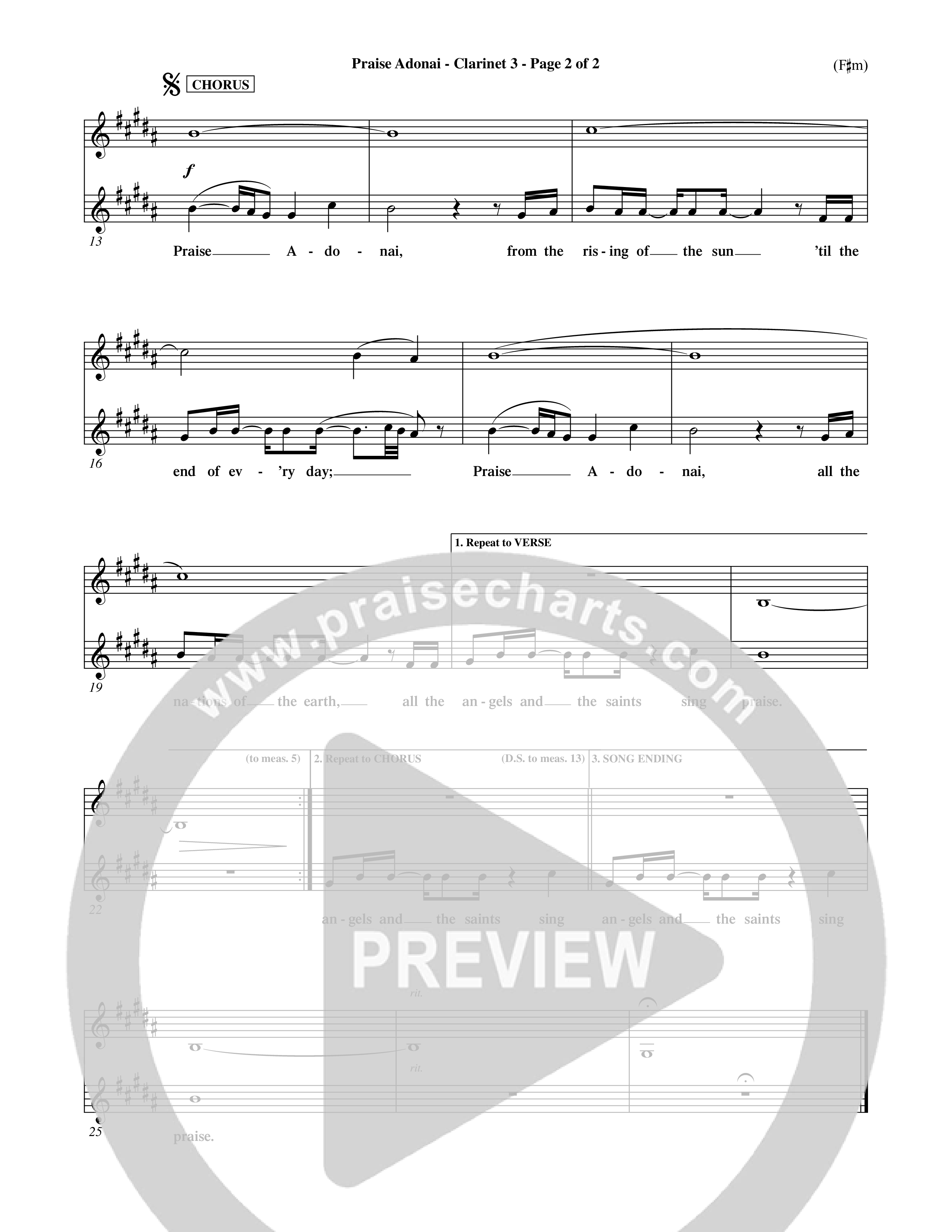 Praise Adonai (Choral Anthem SATB) Clarinet 3 (Word Music Choral / Orch. Dave Williamson)