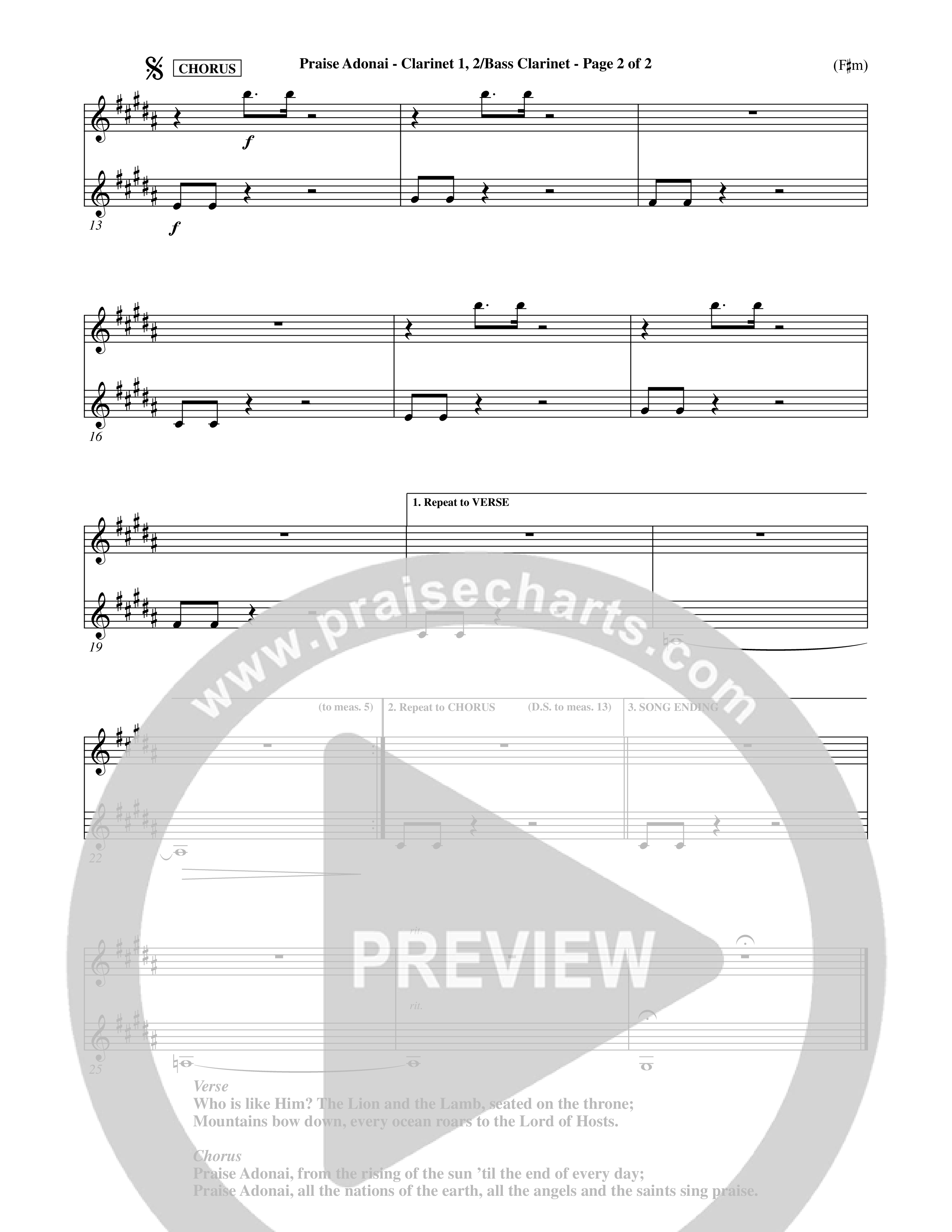 Praise Adonai (Choral Anthem SATB) Clarinet (Word Music Choral / Orch. Dave Williamson)