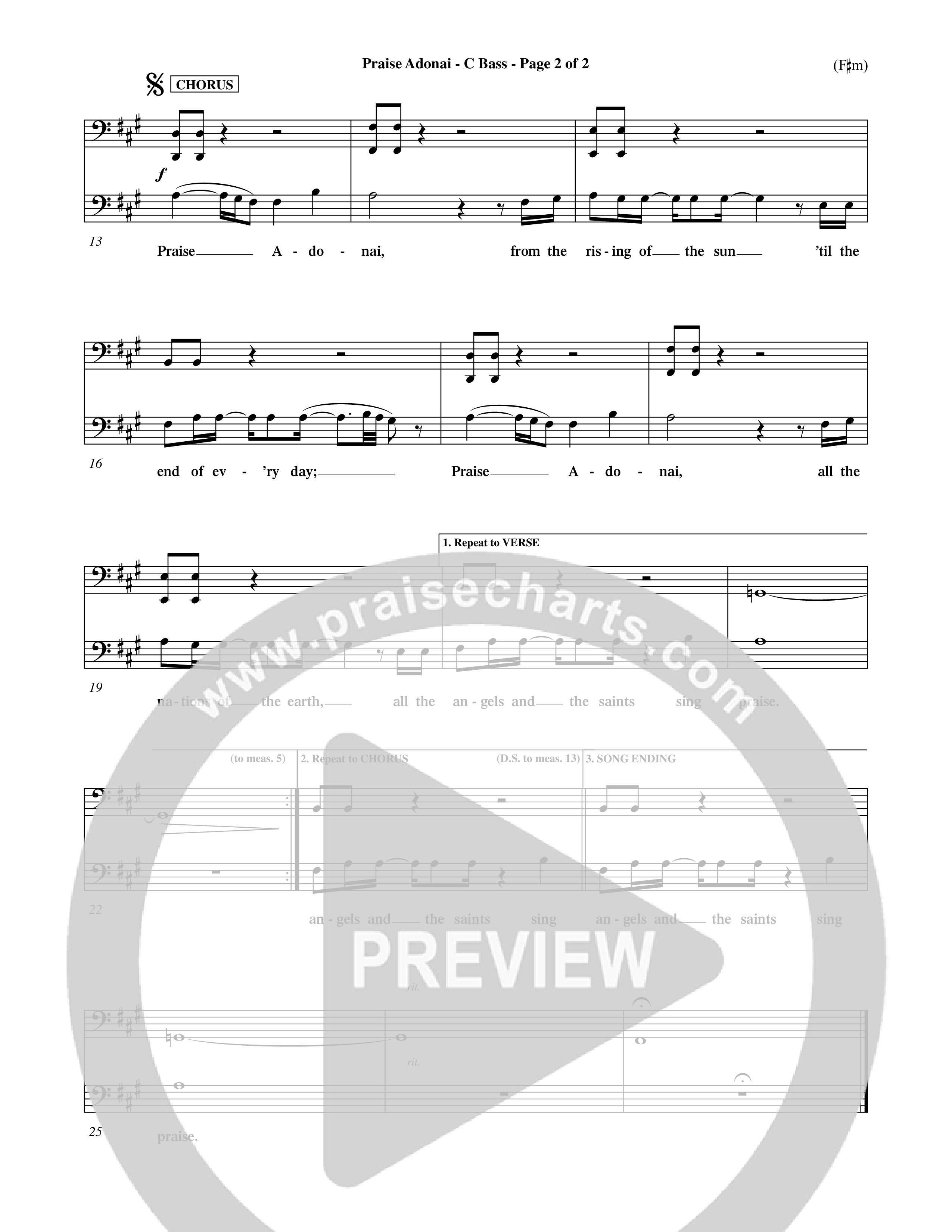 Praise Adonai (Choral Anthem SATB) Contrabass (Word Music Choral / Orch. Dave Williamson)