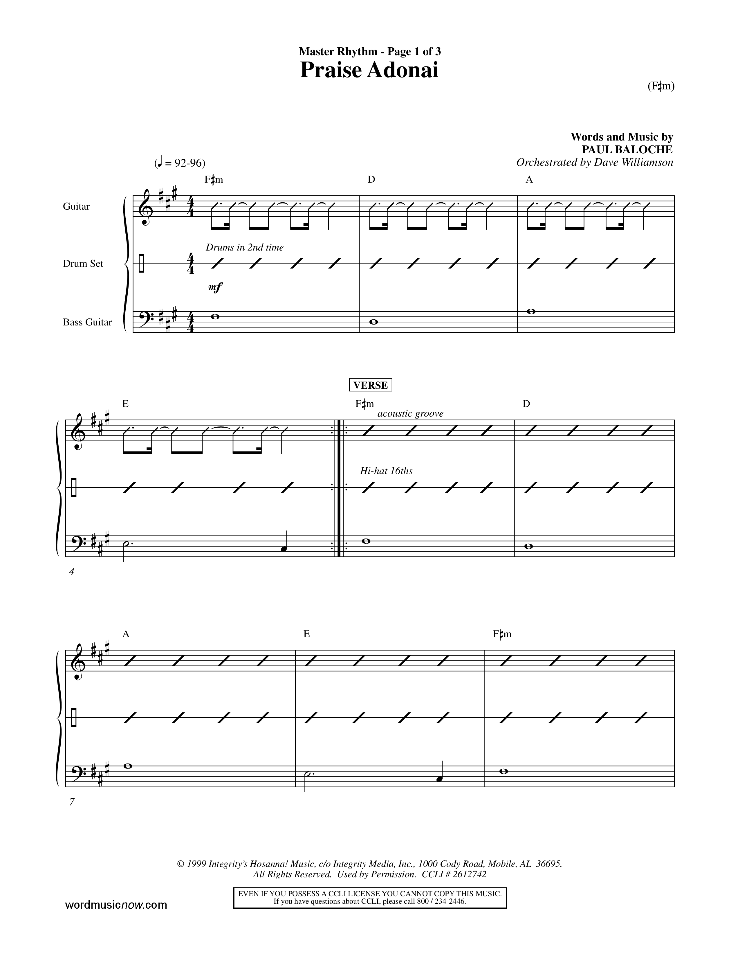 Praise Adonai (Choral Anthem SATB) Rhythm Chart (Word Music Choral / Orch. Dave Williamson)