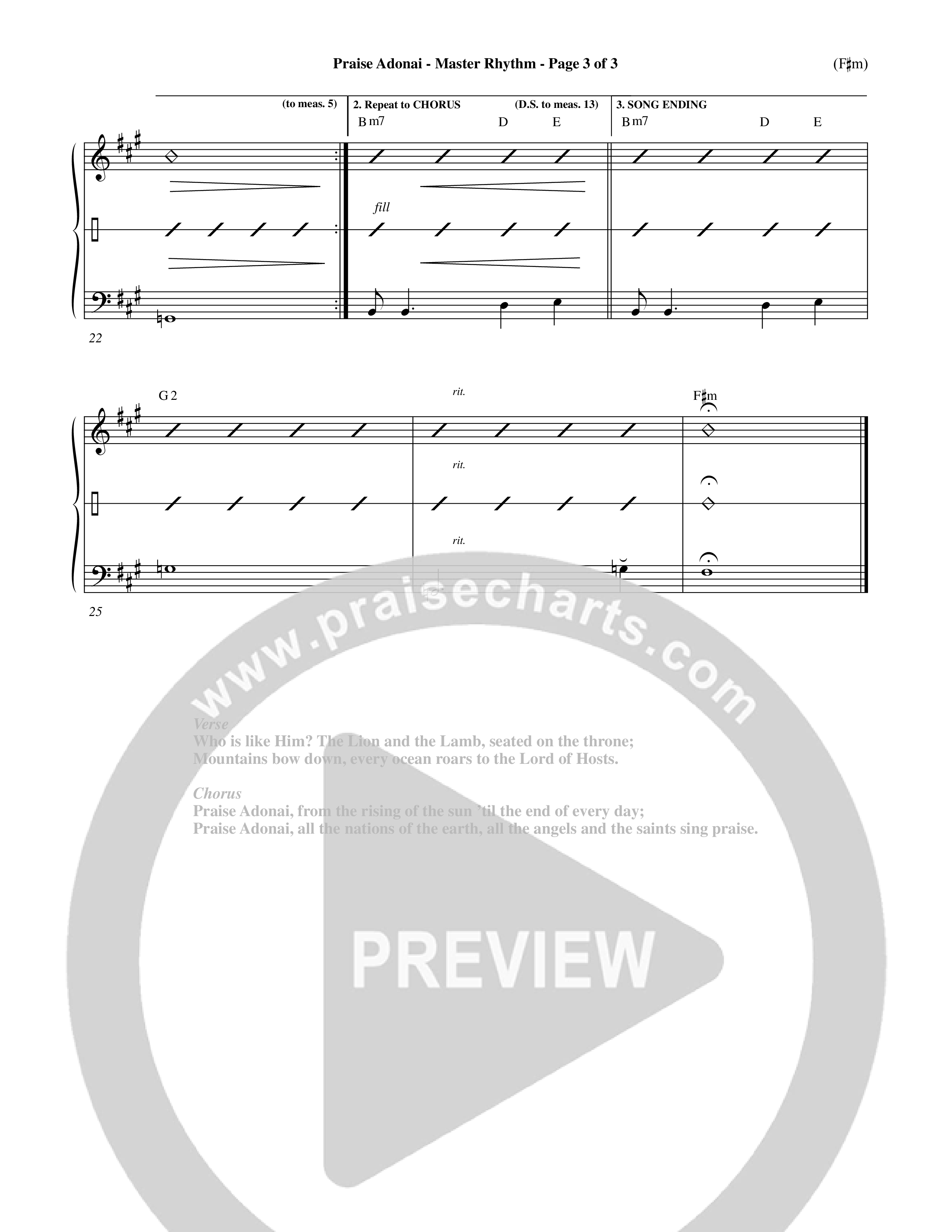 Praise Adonai (Choral Anthem SATB) Rhythm Chart (Word Music Choral / Orch. Dave Williamson)